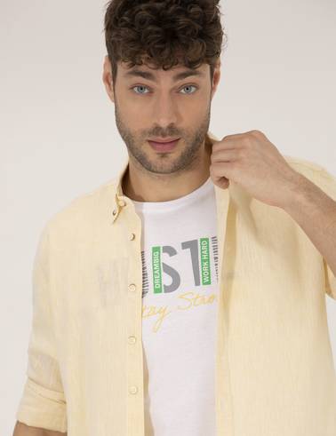 Sarı Regular Fit Uzun Kollu Gömlek