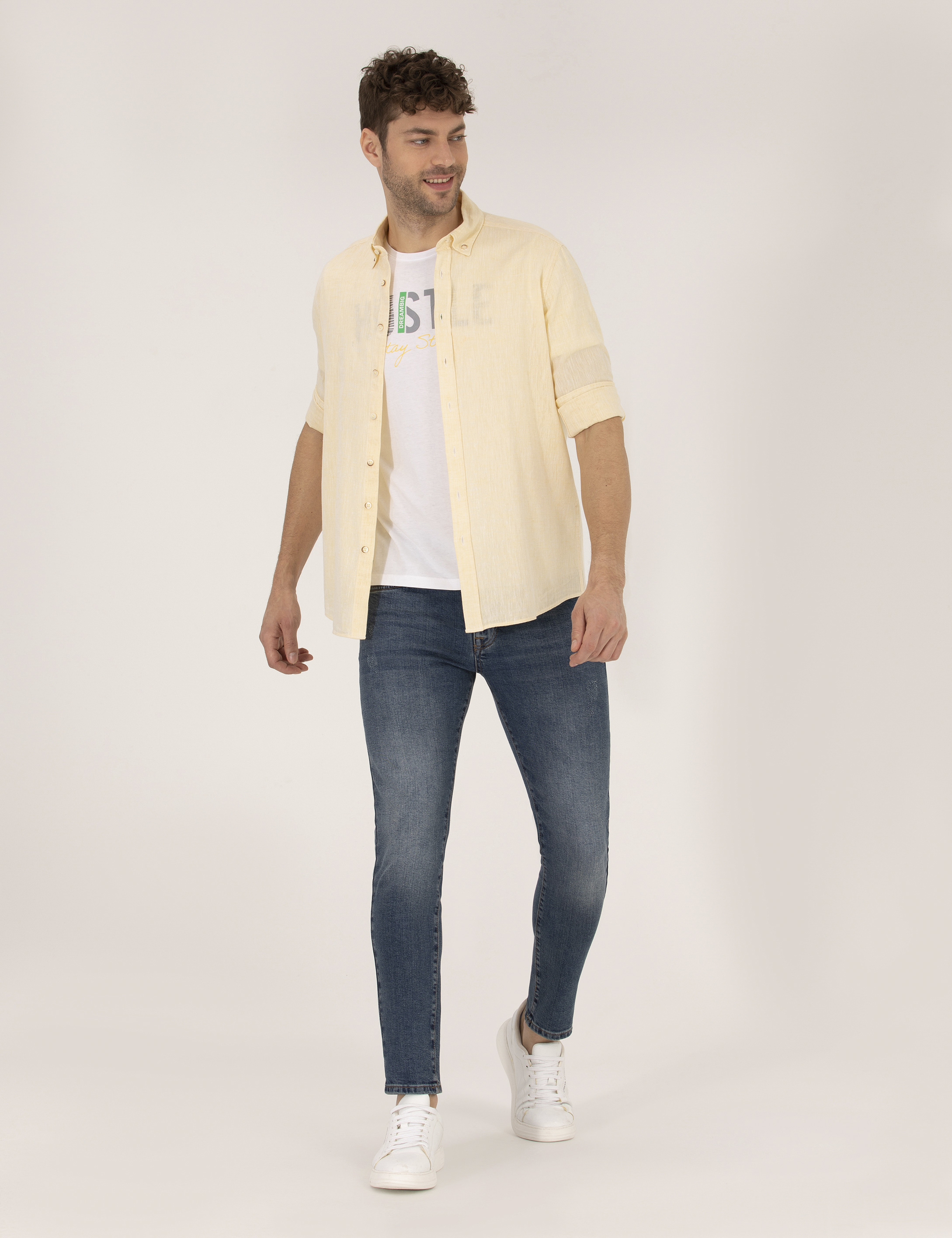 Pierre Cardin Sarı Regular Fit Uzun Kollu Gömlek görsel 4