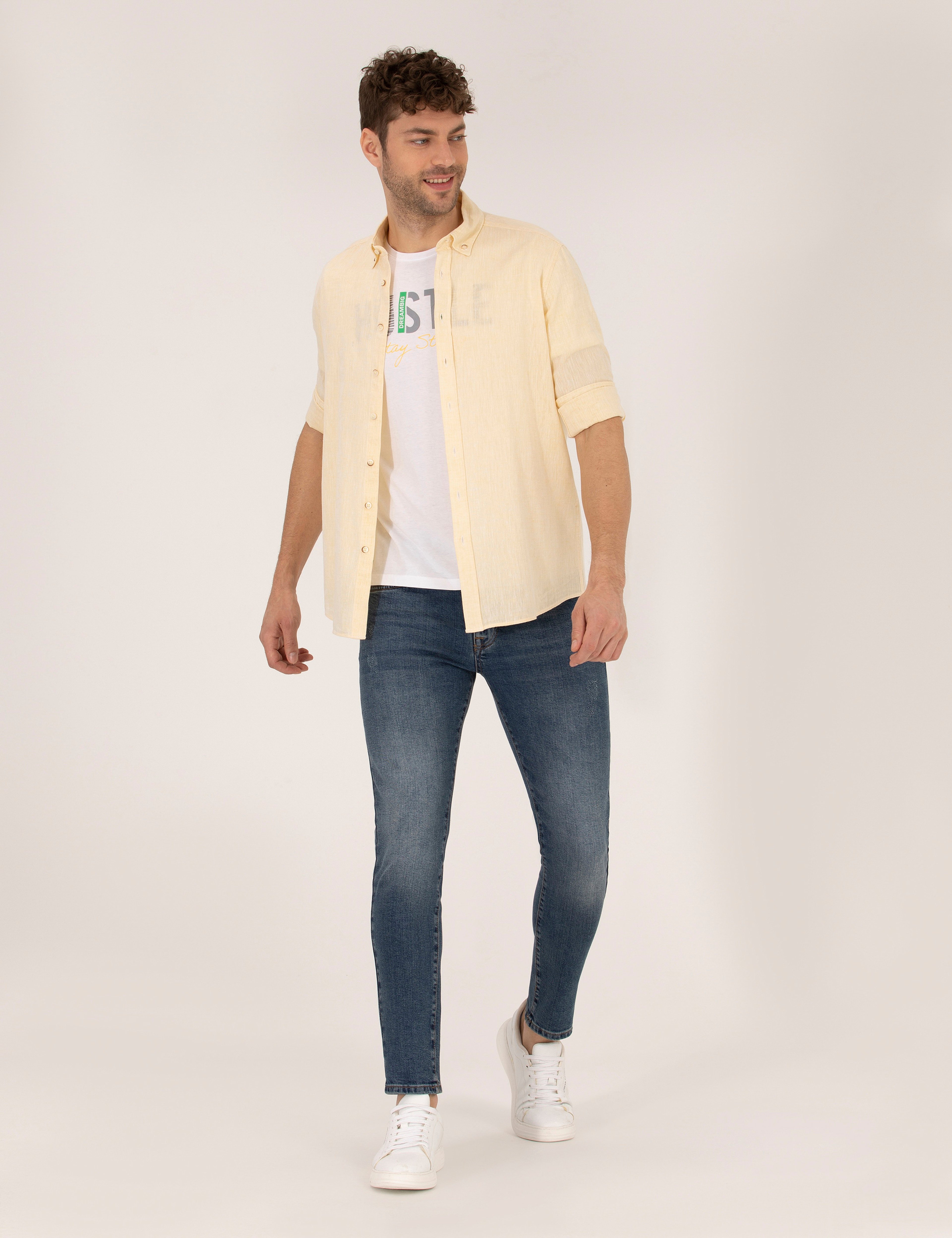 Sarı Regular Fit Uzun Kollu Gömlek