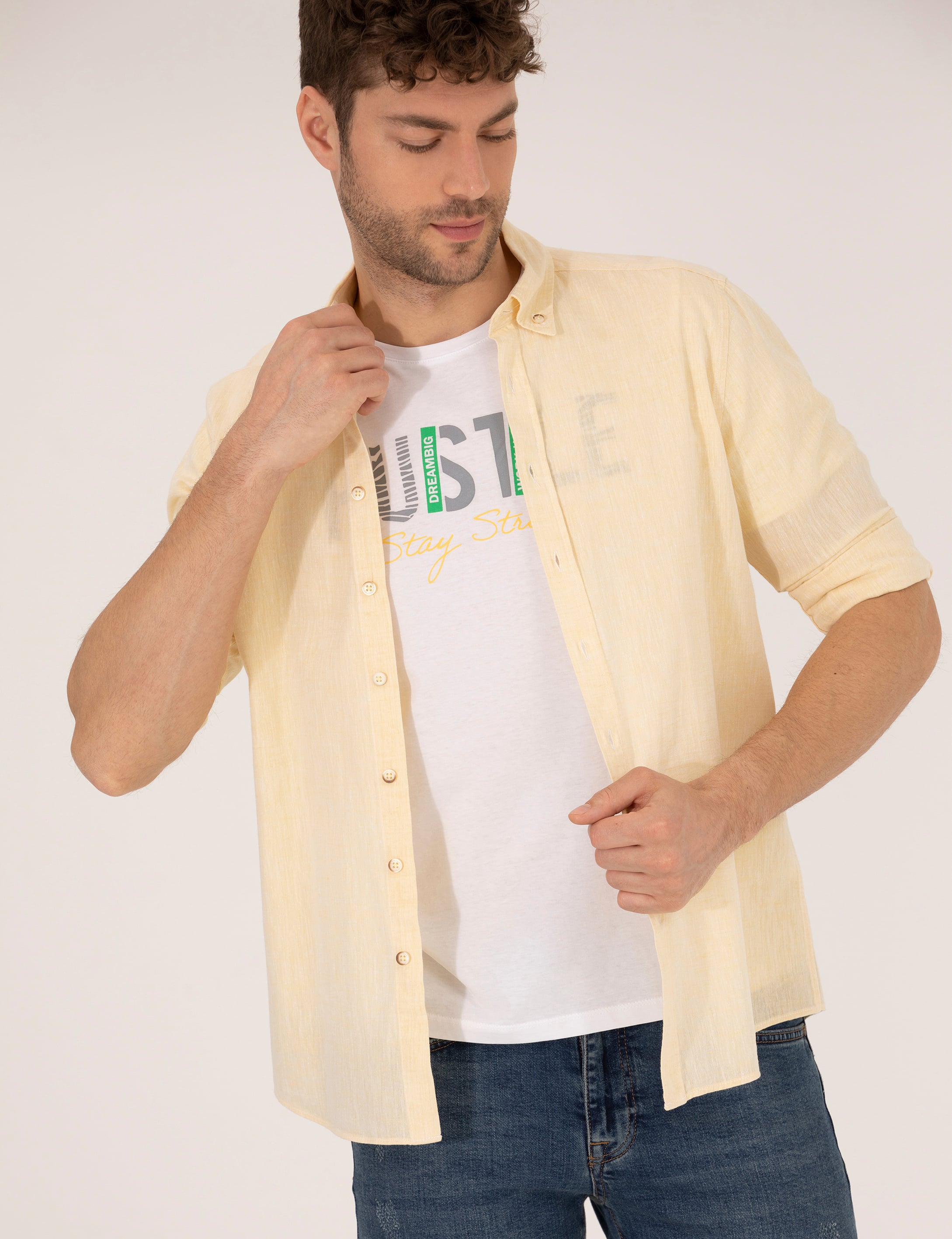 Pierre Cardin Sarı Regular Fit Uzun Kollu Gömlek görsel 2