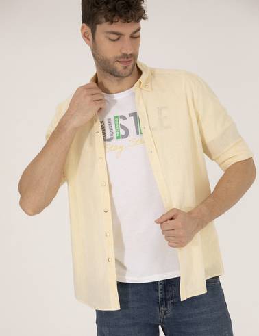 Sarı Regular Fit Uzun Kollu Gömlek