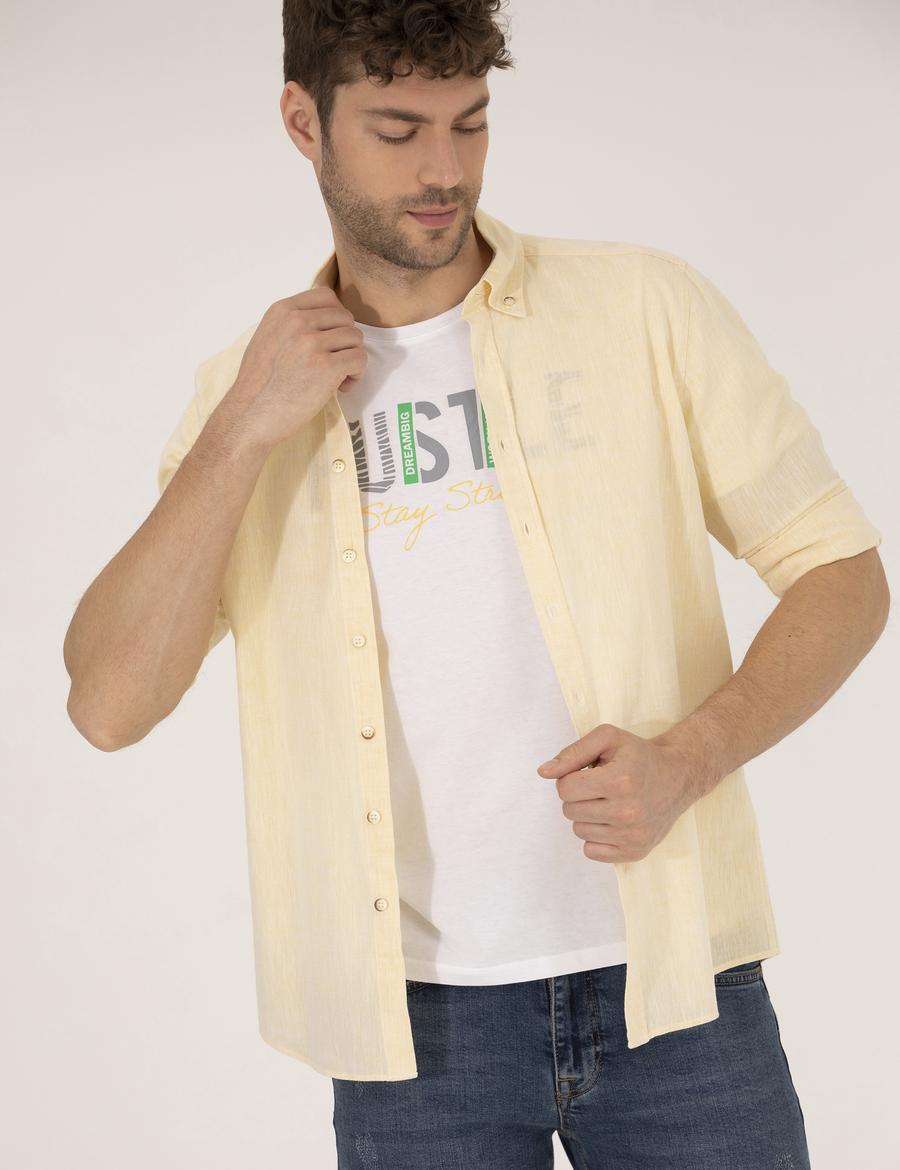Sarı Regular Fit Uzun Kollu Gömlek
