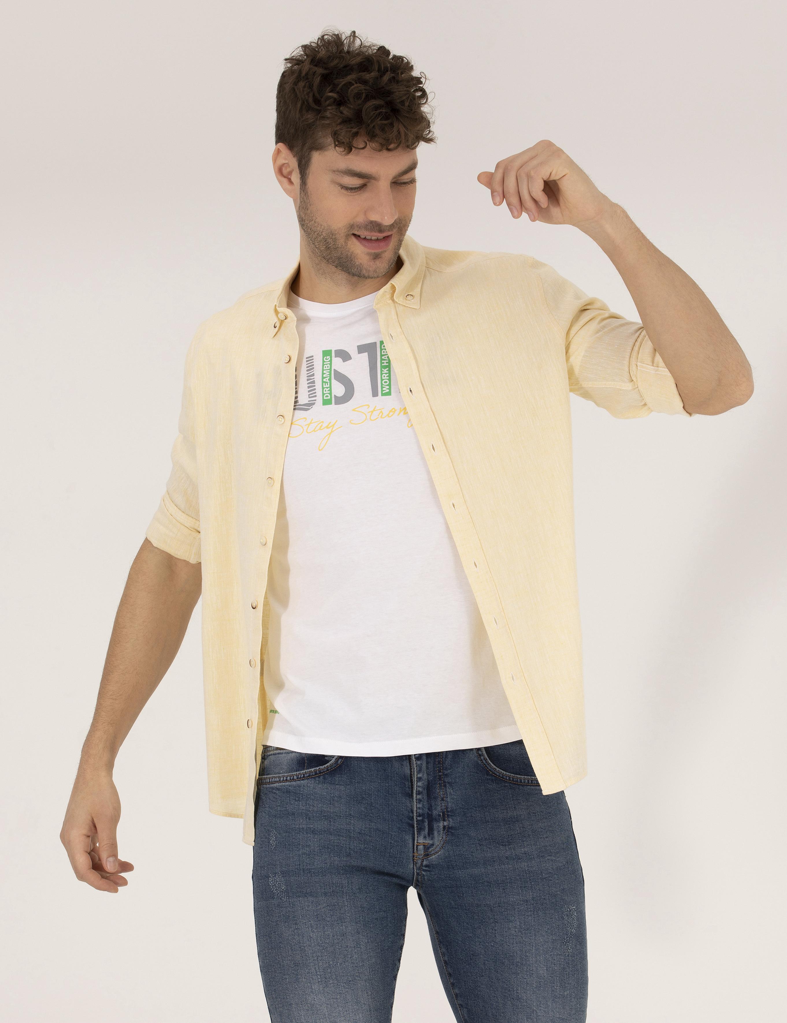 Sarı Regular Fit Uzun Kollu Gömlek
