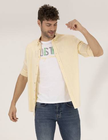Sarı Regular Fit Uzun Kollu Gömlek