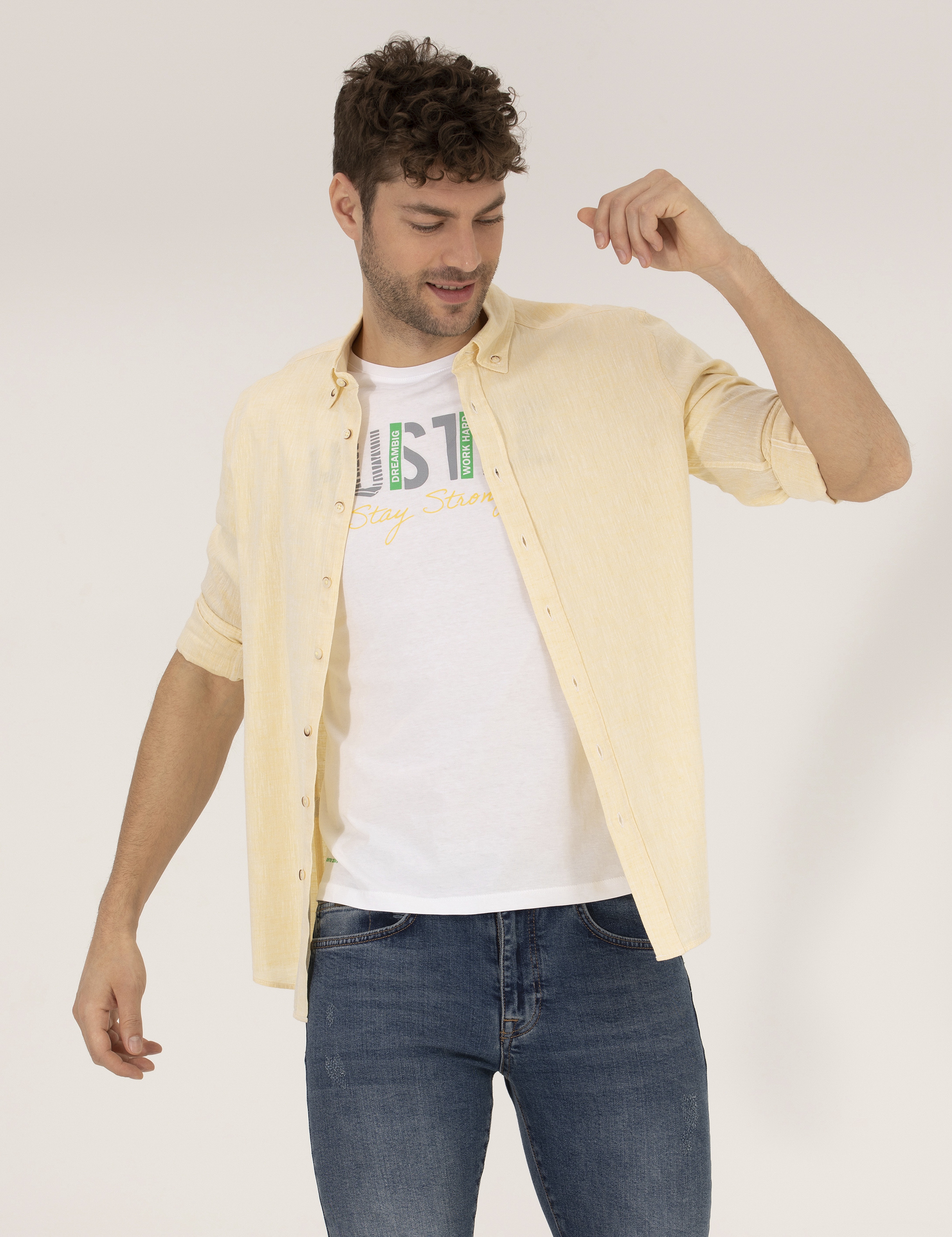 Sarı Regular Fit Uzun Kollu Gömlek - Image 1