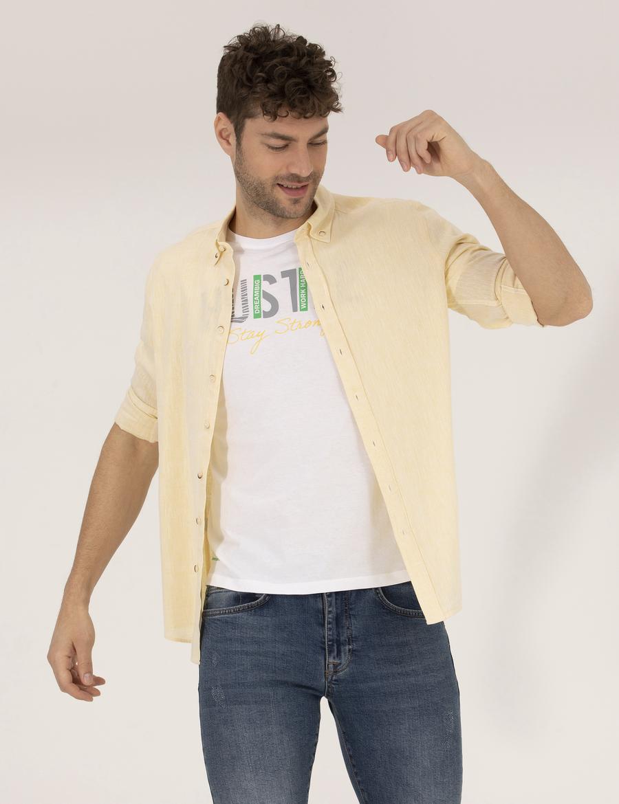 Sarı Regular Fit Uzun Kollu Gömlek