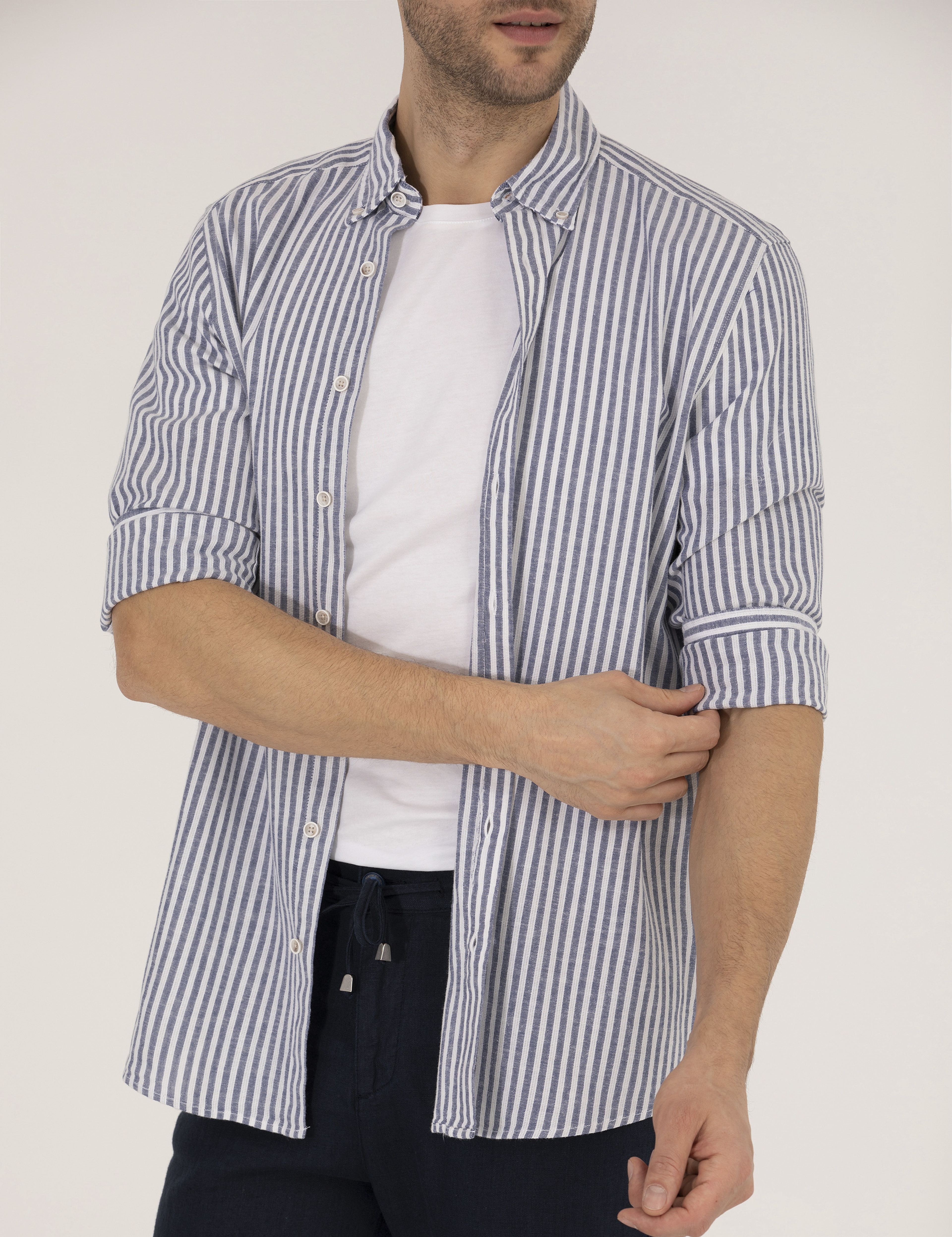 Lacivert Regular Fit Uzun Kollu Gömlek - Image 6