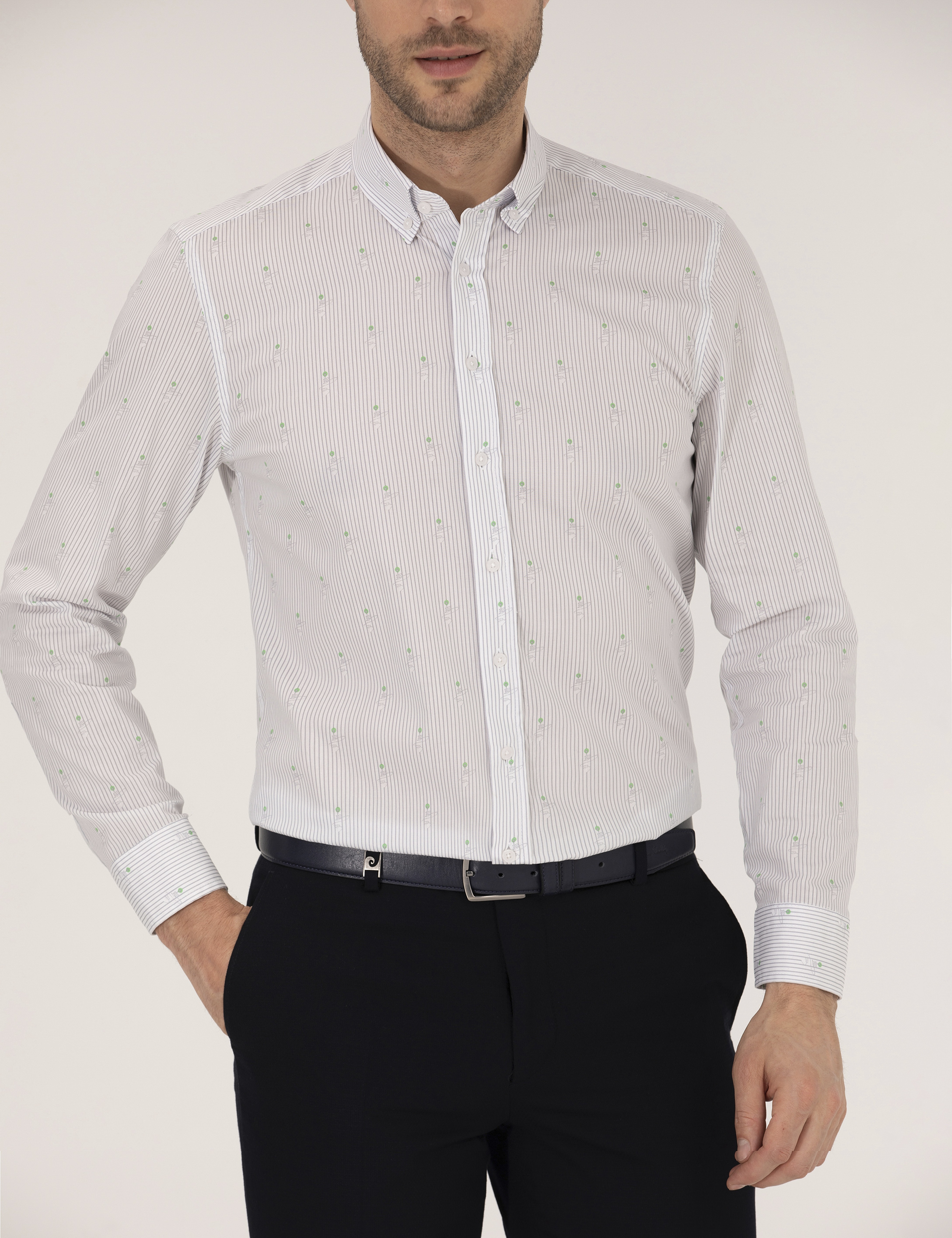 Açık Yeşil Slim Fit Uzun Kollu Gömlek - Image 6