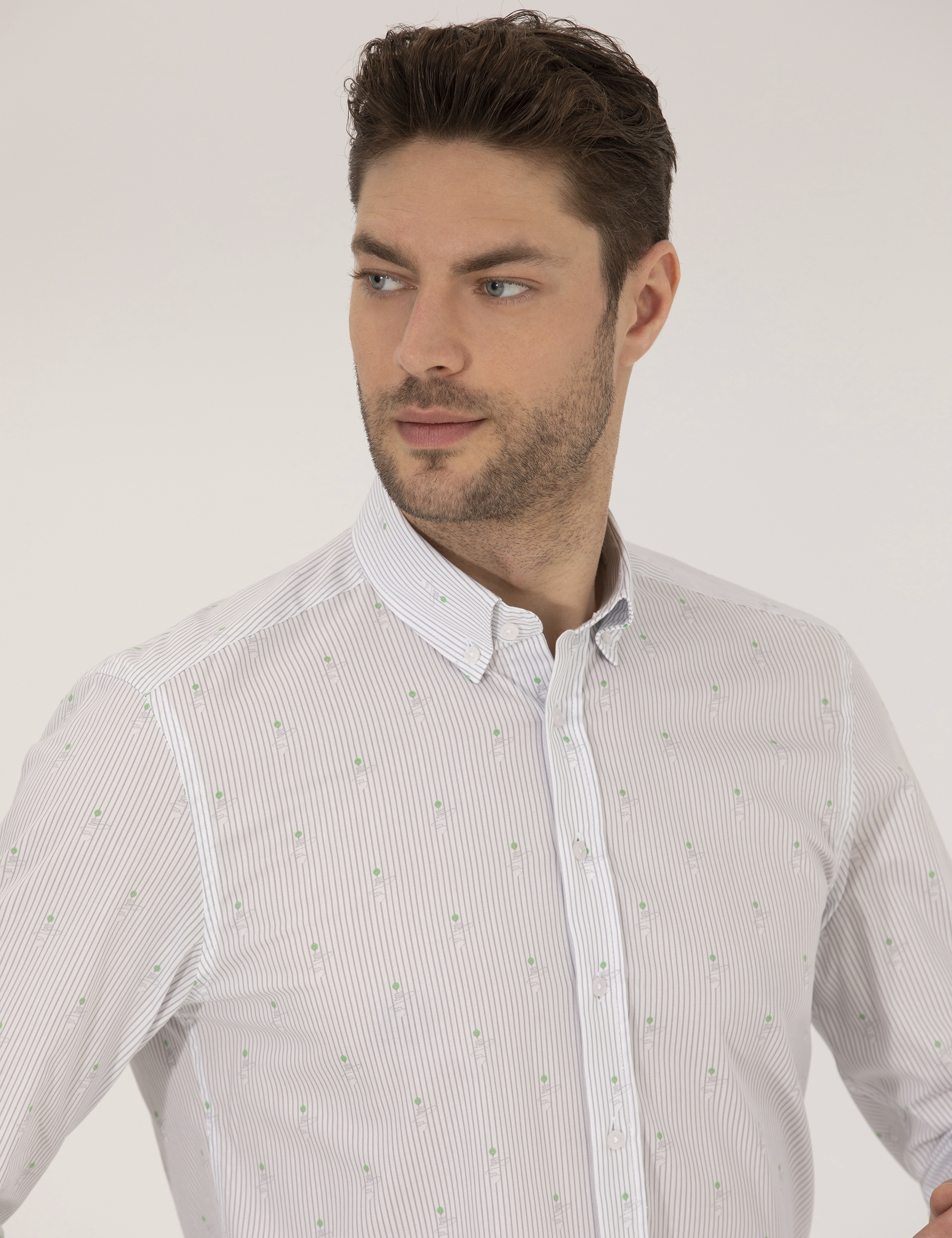 Açık Yeşil Slim Fit Uzun Kollu Gömlek - Image 3