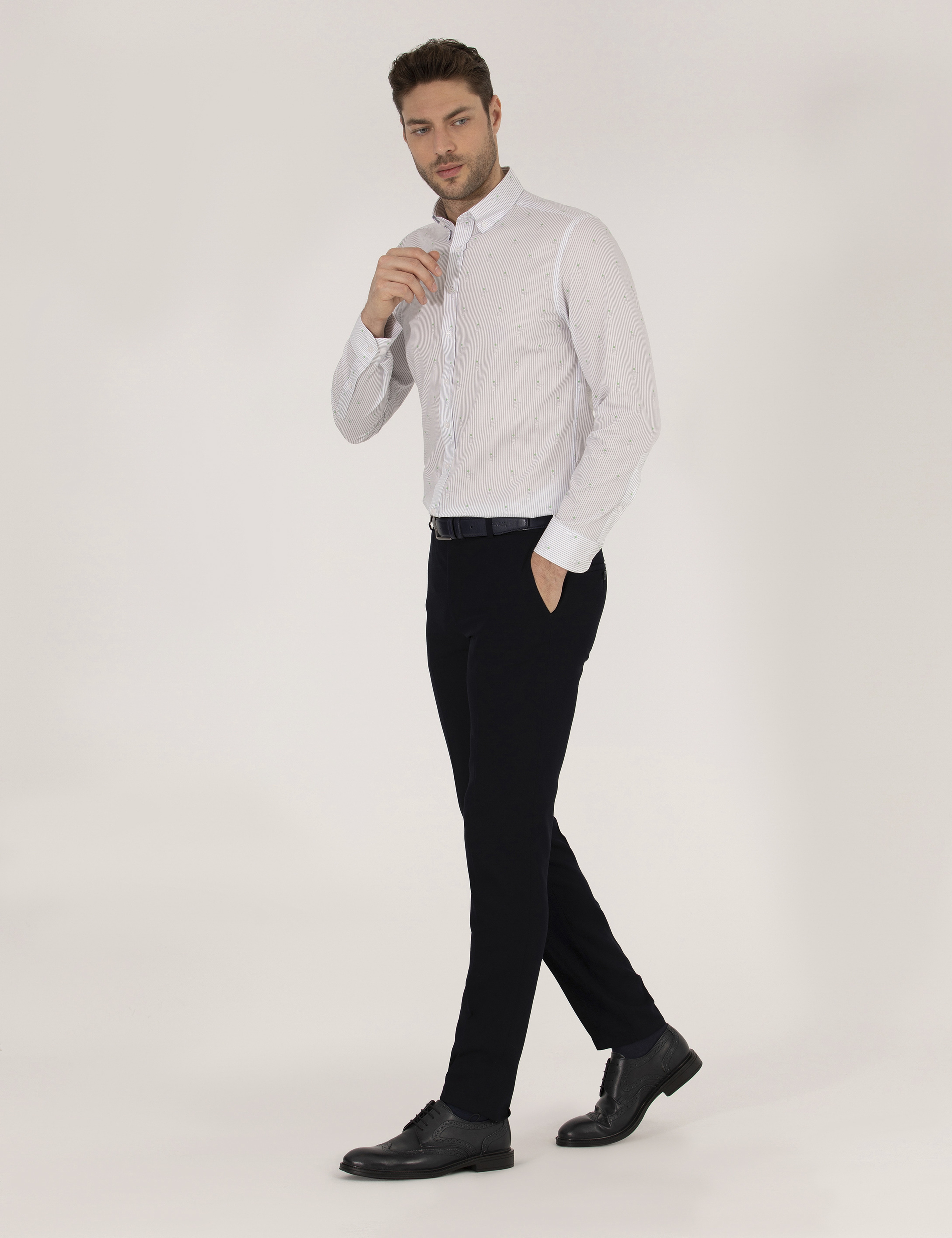 Açık Yeşil Slim Fit Uzun Kollu Gömlek - Image 4