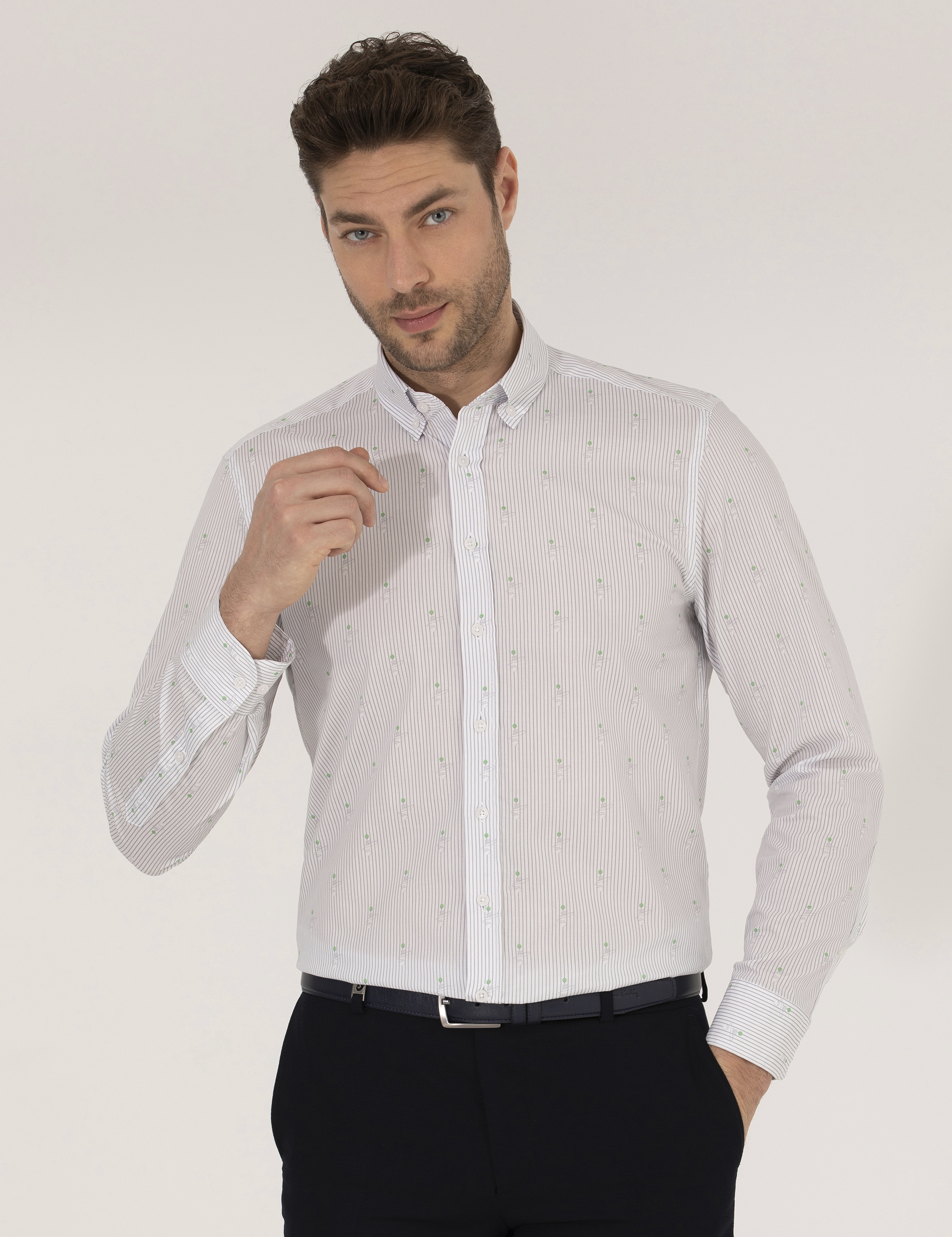 Açık Yeşil Slim Fit Uzun Kollu Gömlek