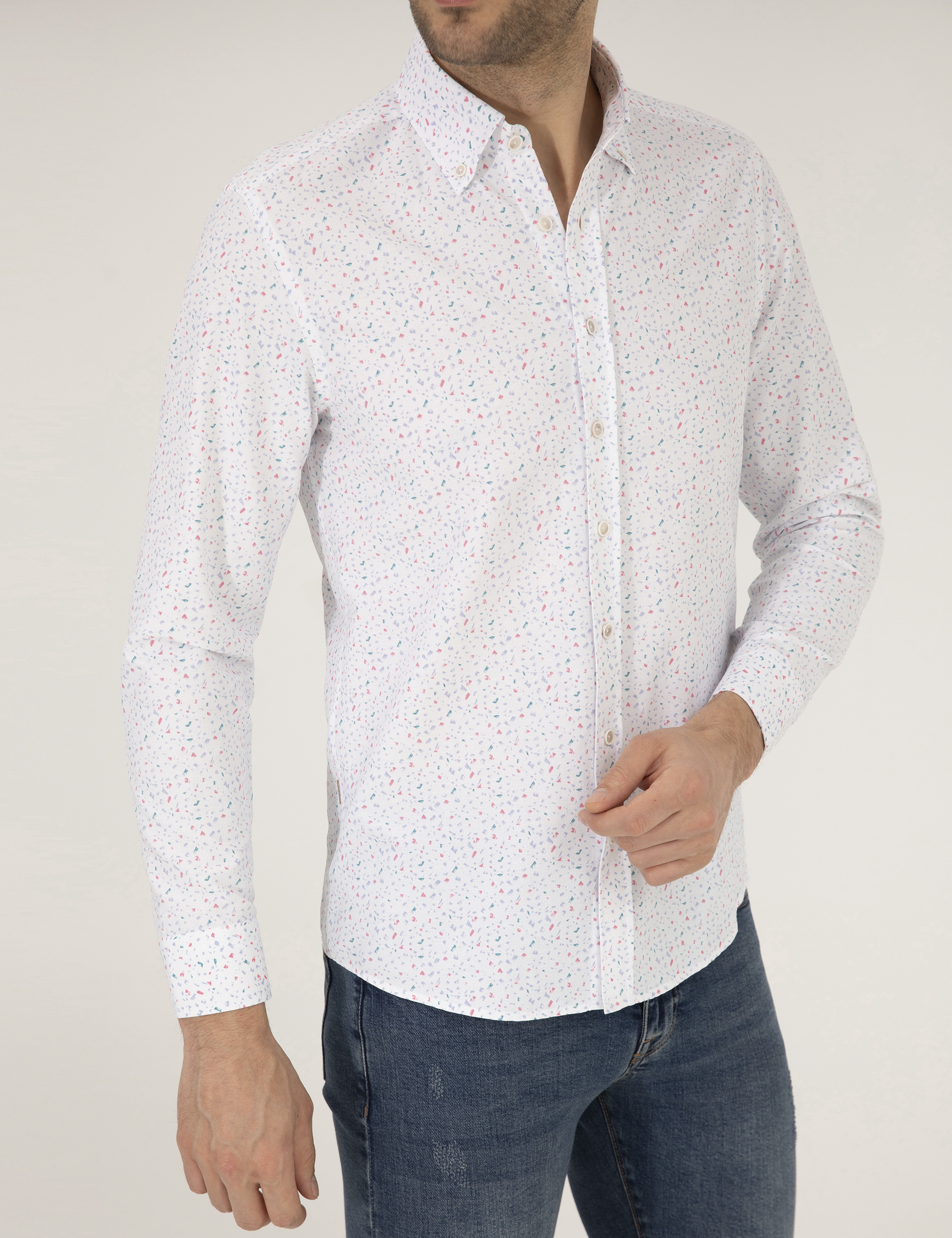 Pembe Slim Fit Uzun Kollu Gömlek - Image 6