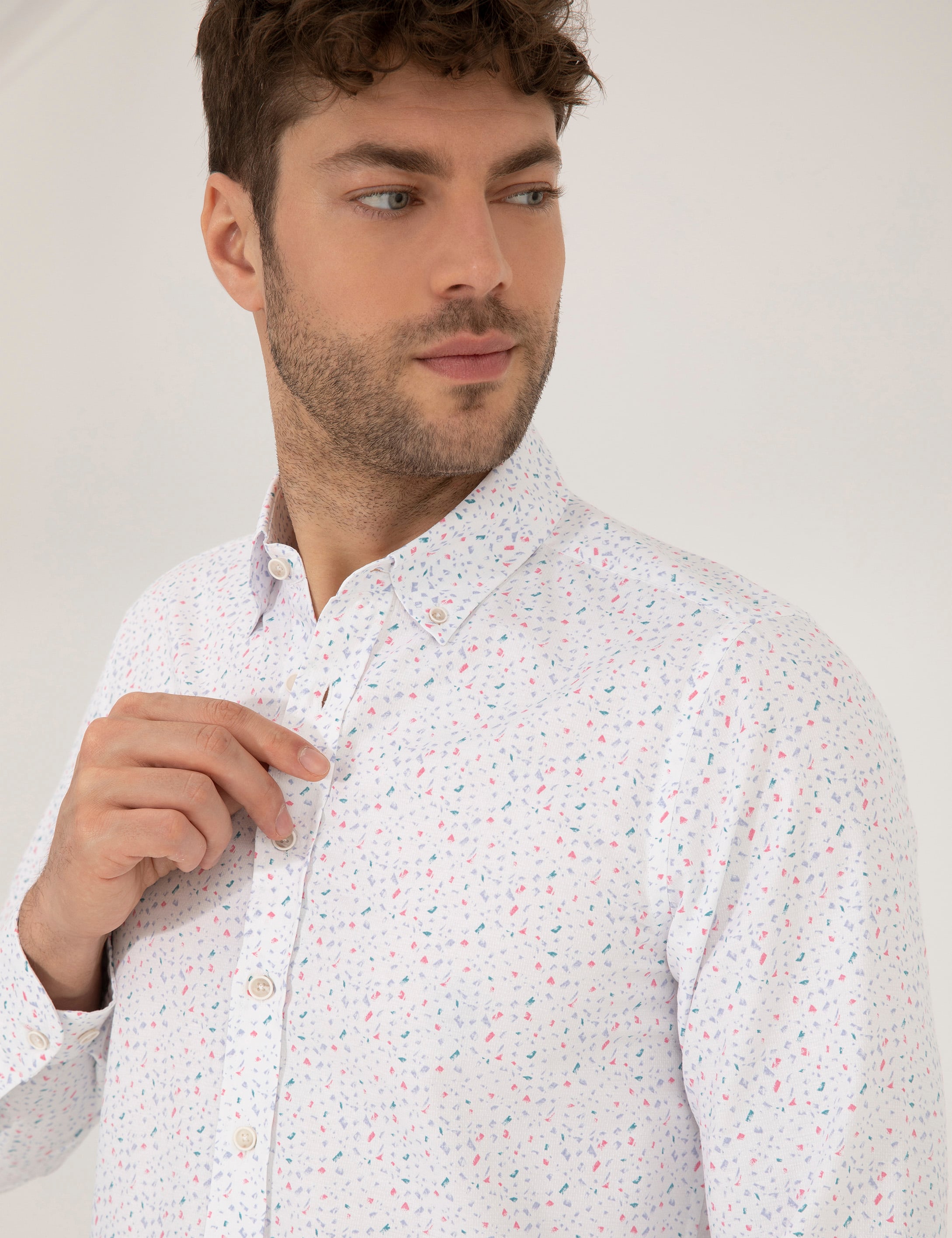 Pembe Slim Fit Uzun Kollu Gömlek - Image 2