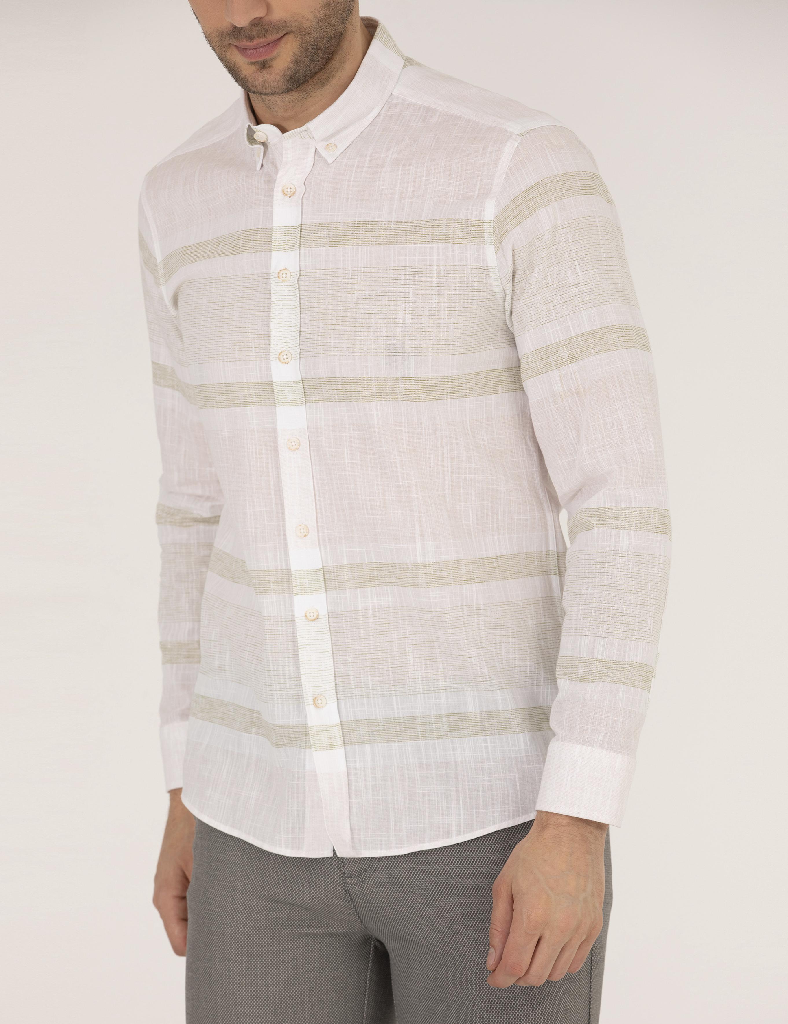 Yeşil Slim Fit Uzun Kollu Gömlek