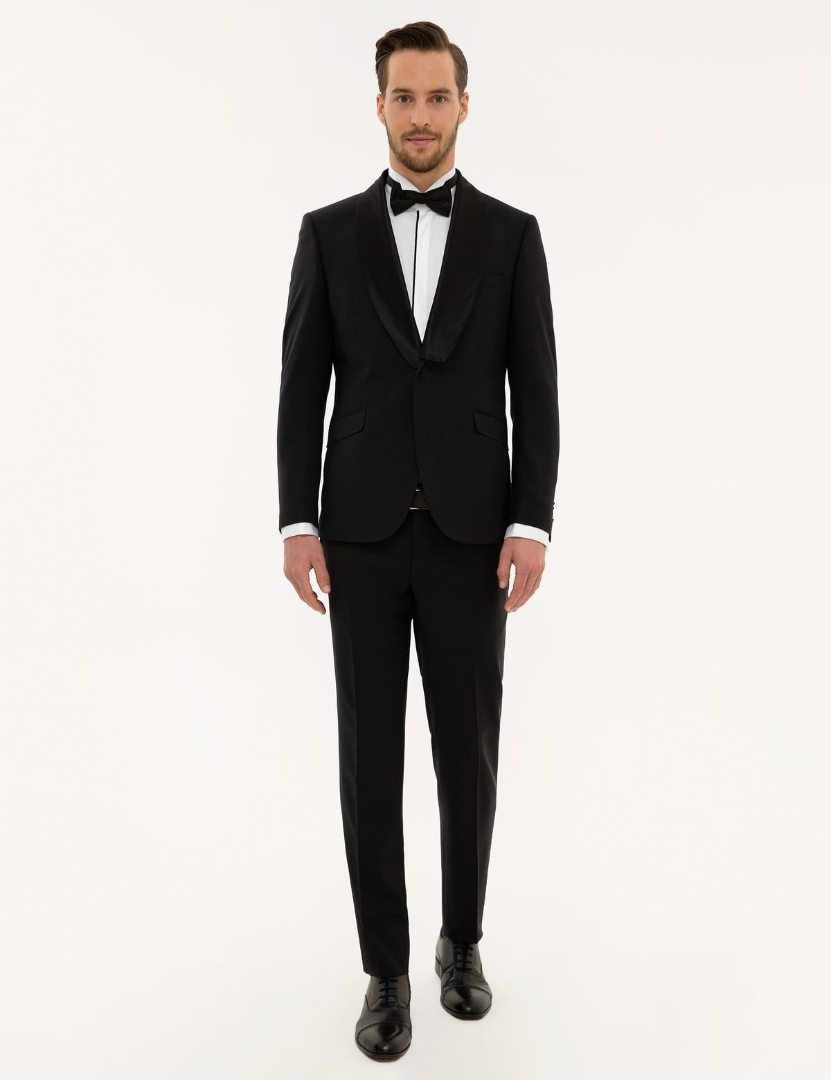 Siyah Ex.Slim Fit Yelekli Smokin Damatlık