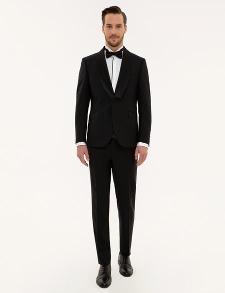 Siyah Ex.Slim Fit Yelekli Smokin Damatlık - 50224051047