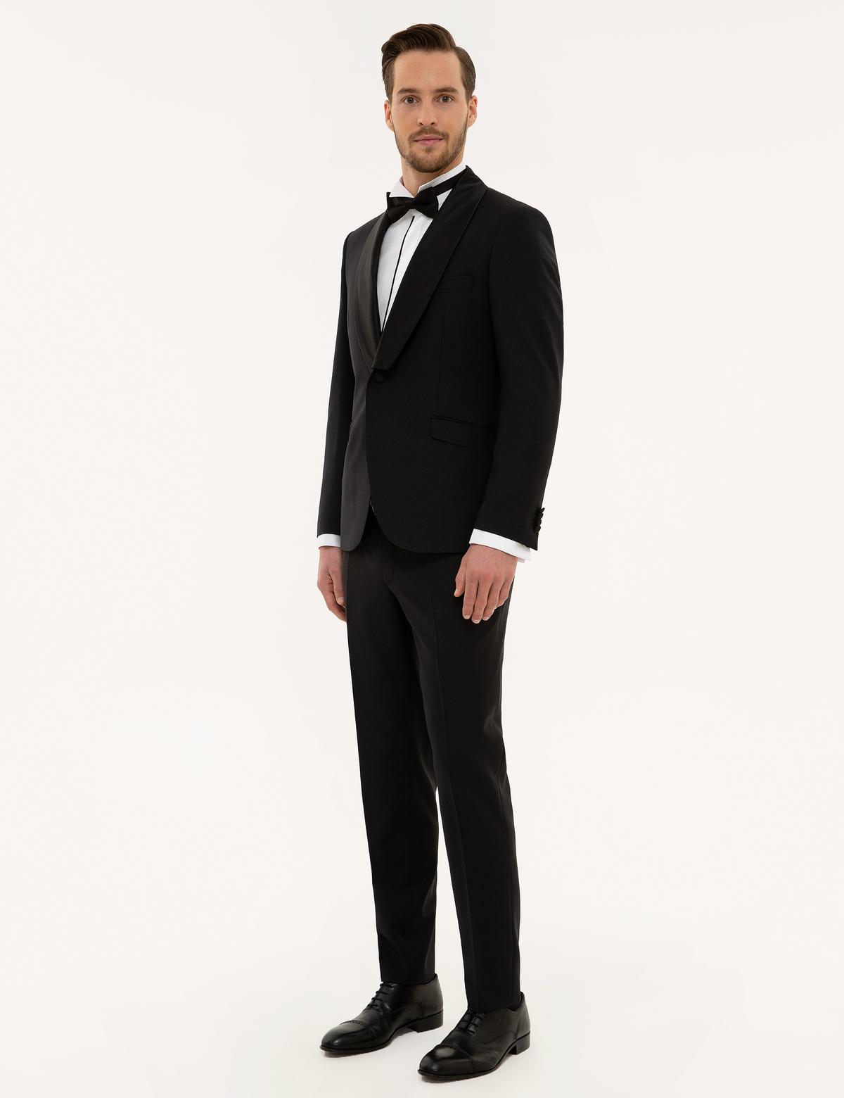 Siyah Ex.Slim Fit Yelekli Smokin Damatlık - 50224051047