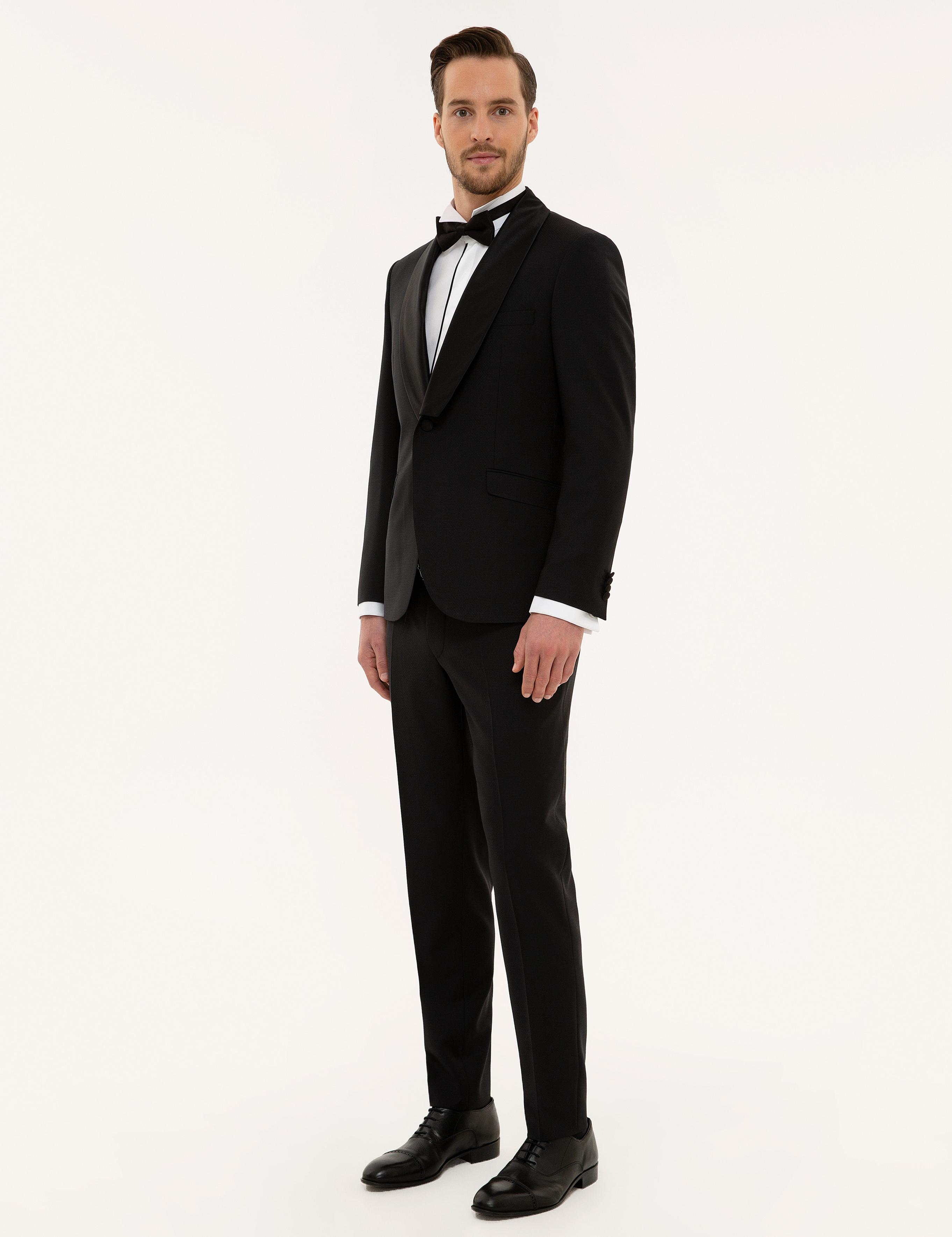 Siyah Ex.Slim Fit Yelekli Smokin Damatlık