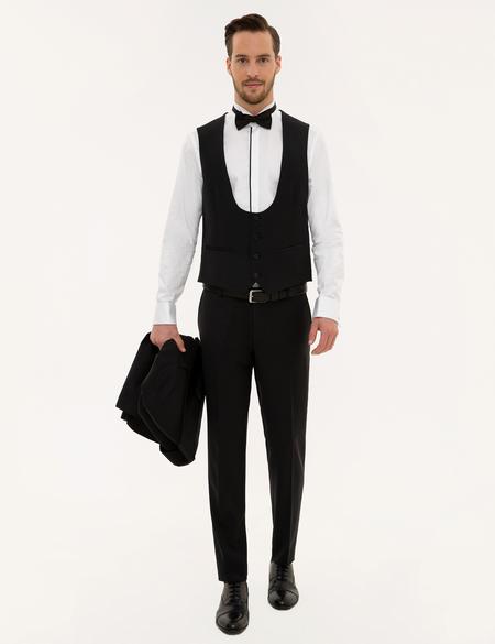 Siyah Ex.Slim Fit Yelekli Smokin Damatlık - 50224051047