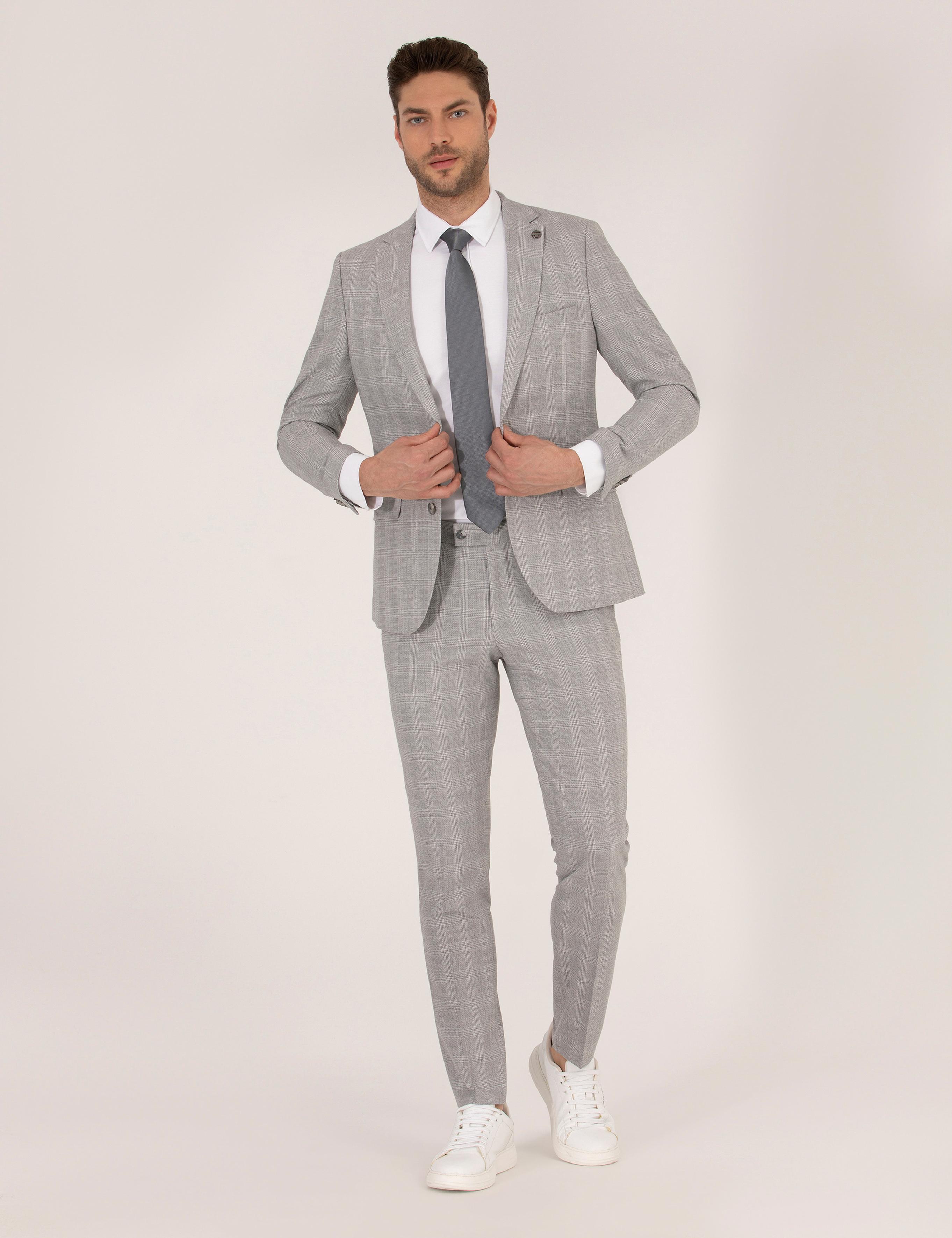 Gri Süper Slim Takım Elbise