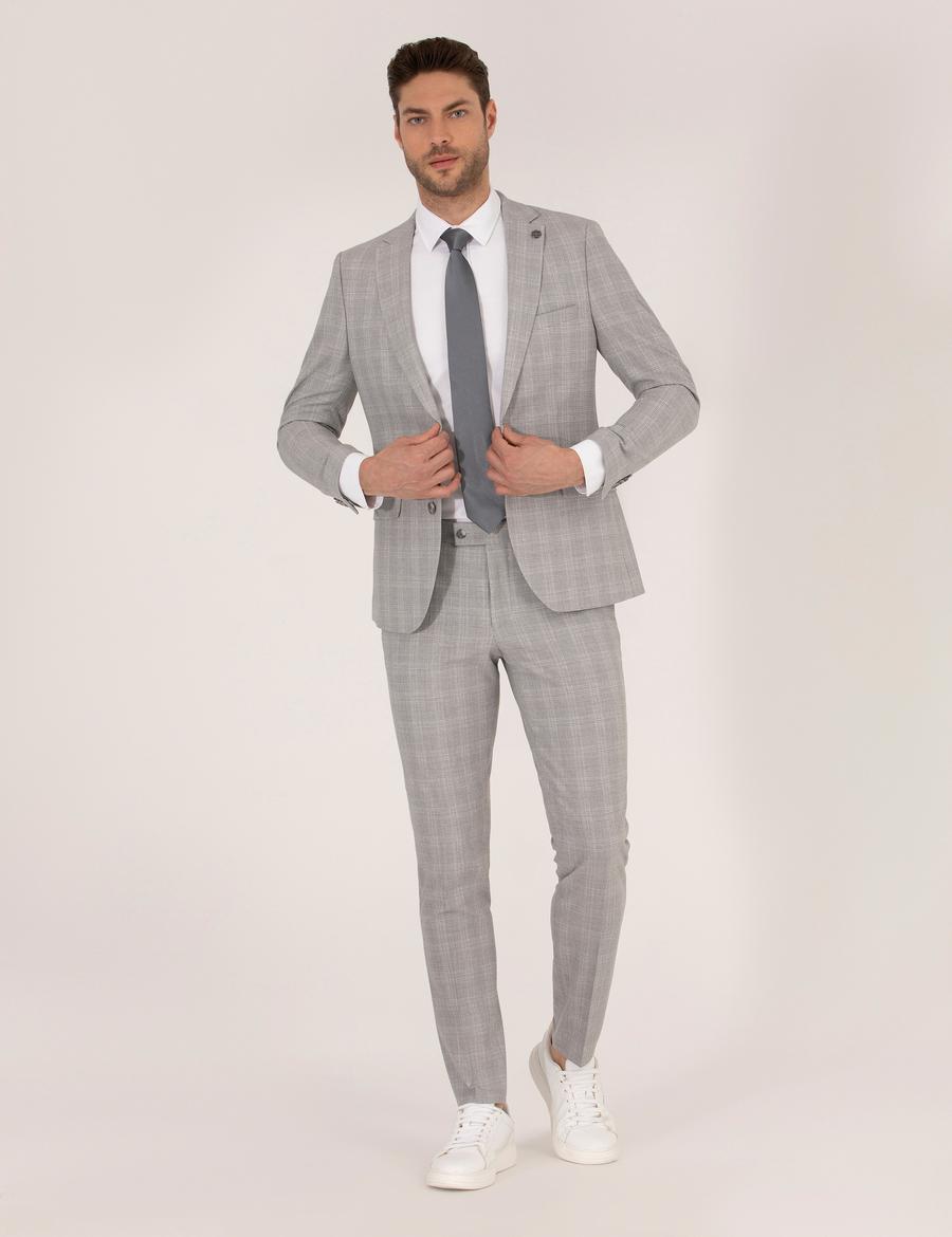 Gri Süper Slim Takım Elbise