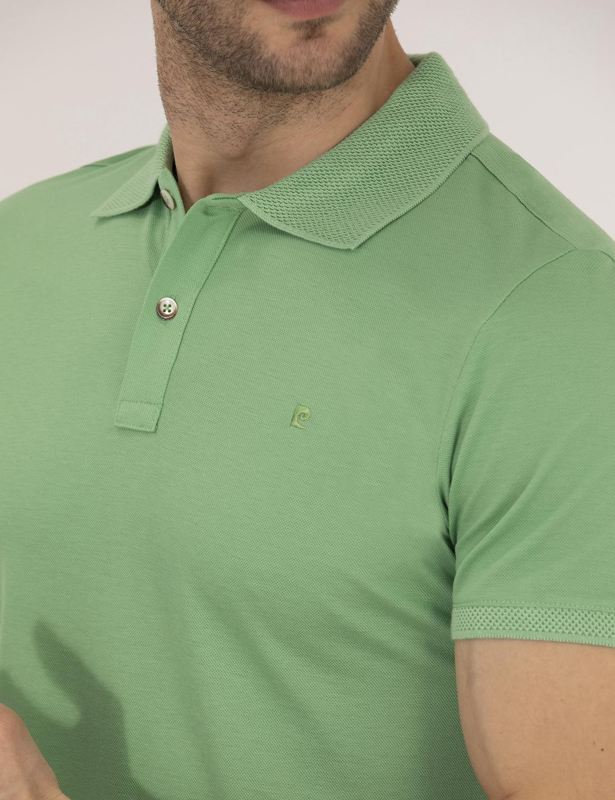 Açık Yeşil Slim Fit Polo Yaka Merserize Tişört - 50262665143