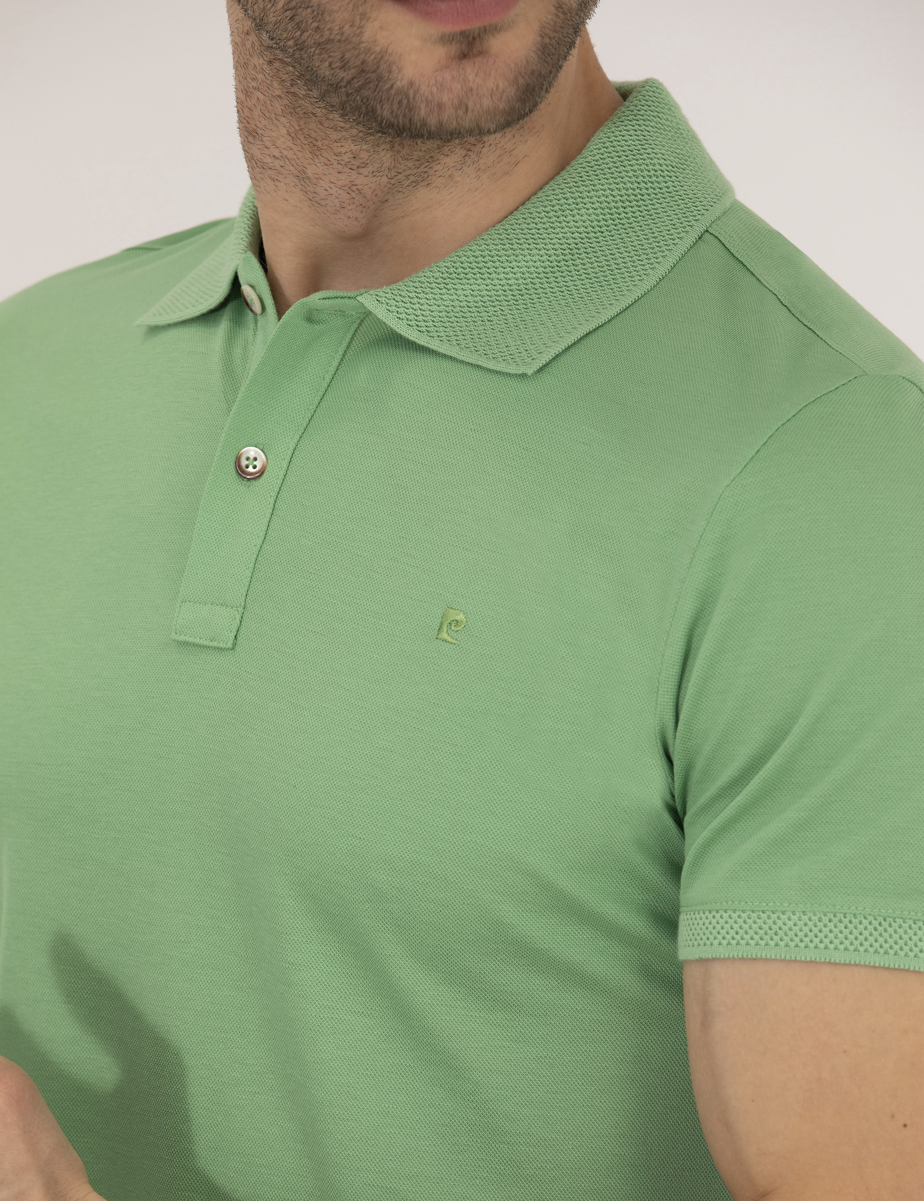 Açık Yeşil Slim Fit Polo Yaka Merserize Tişört - Image 7