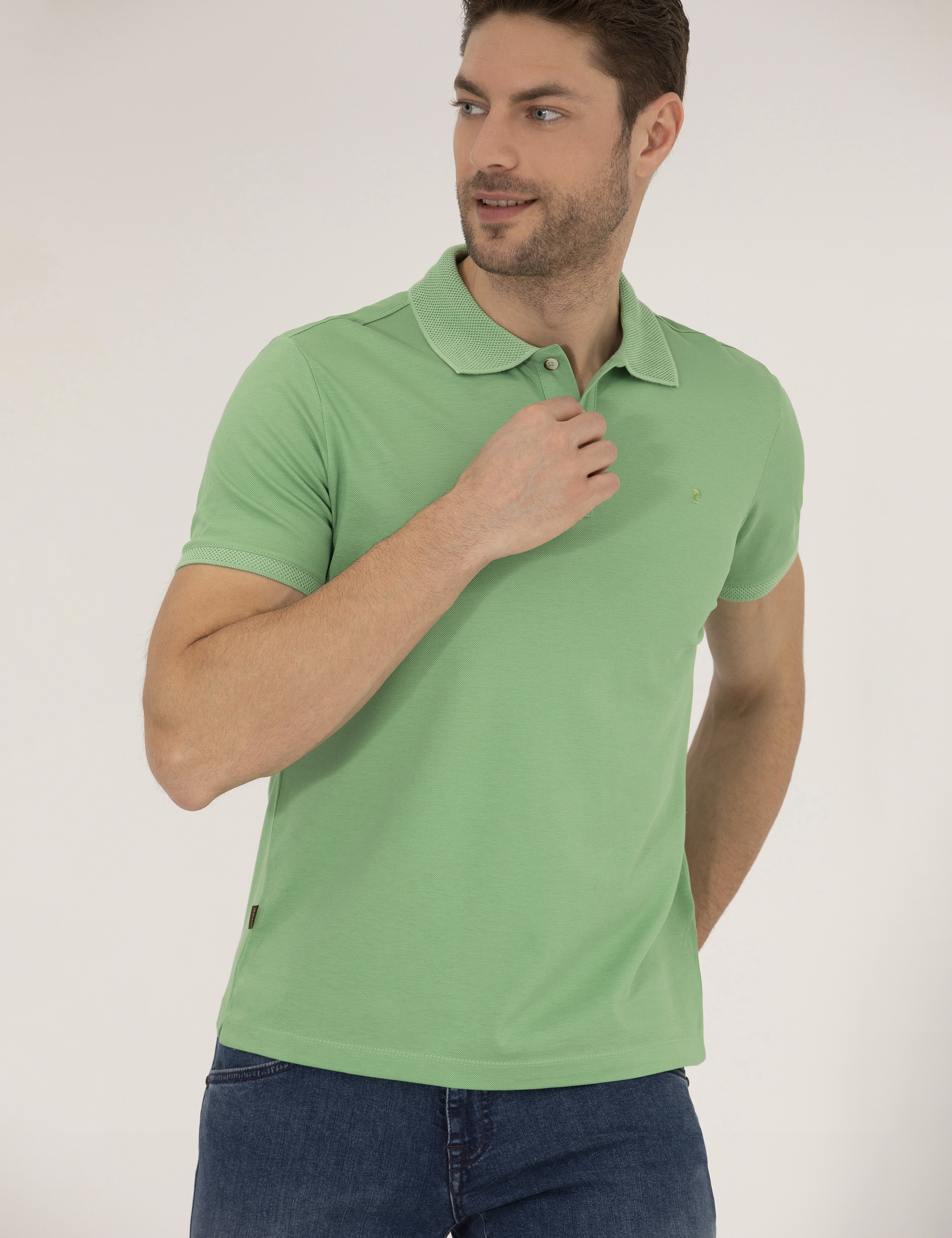 Açık Yeşil Slim Fit Polo Yaka Merserize Tişört - Image 3