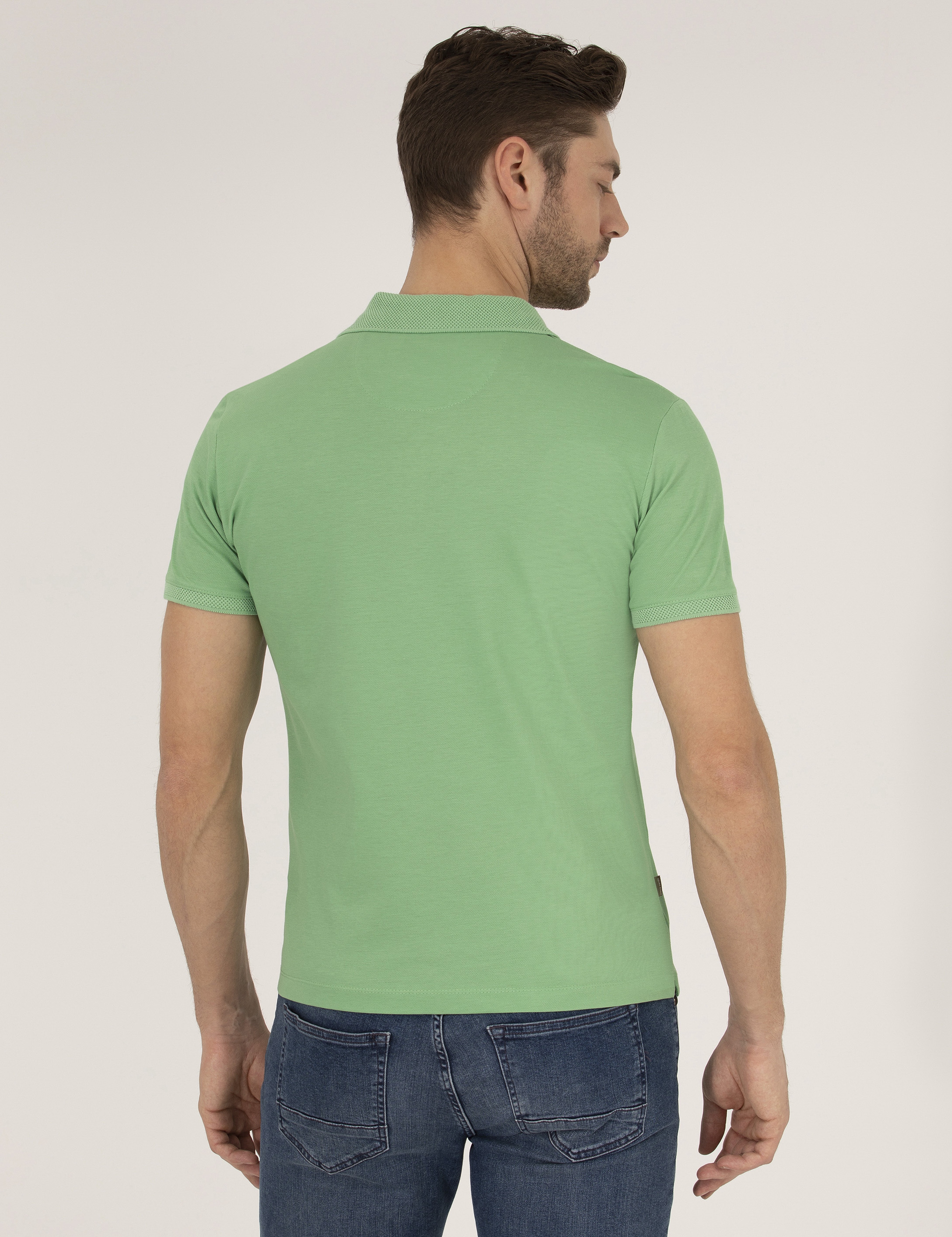 Açık Yeşil Slim Fit Polo Yaka Merserize Tişört - Image 5