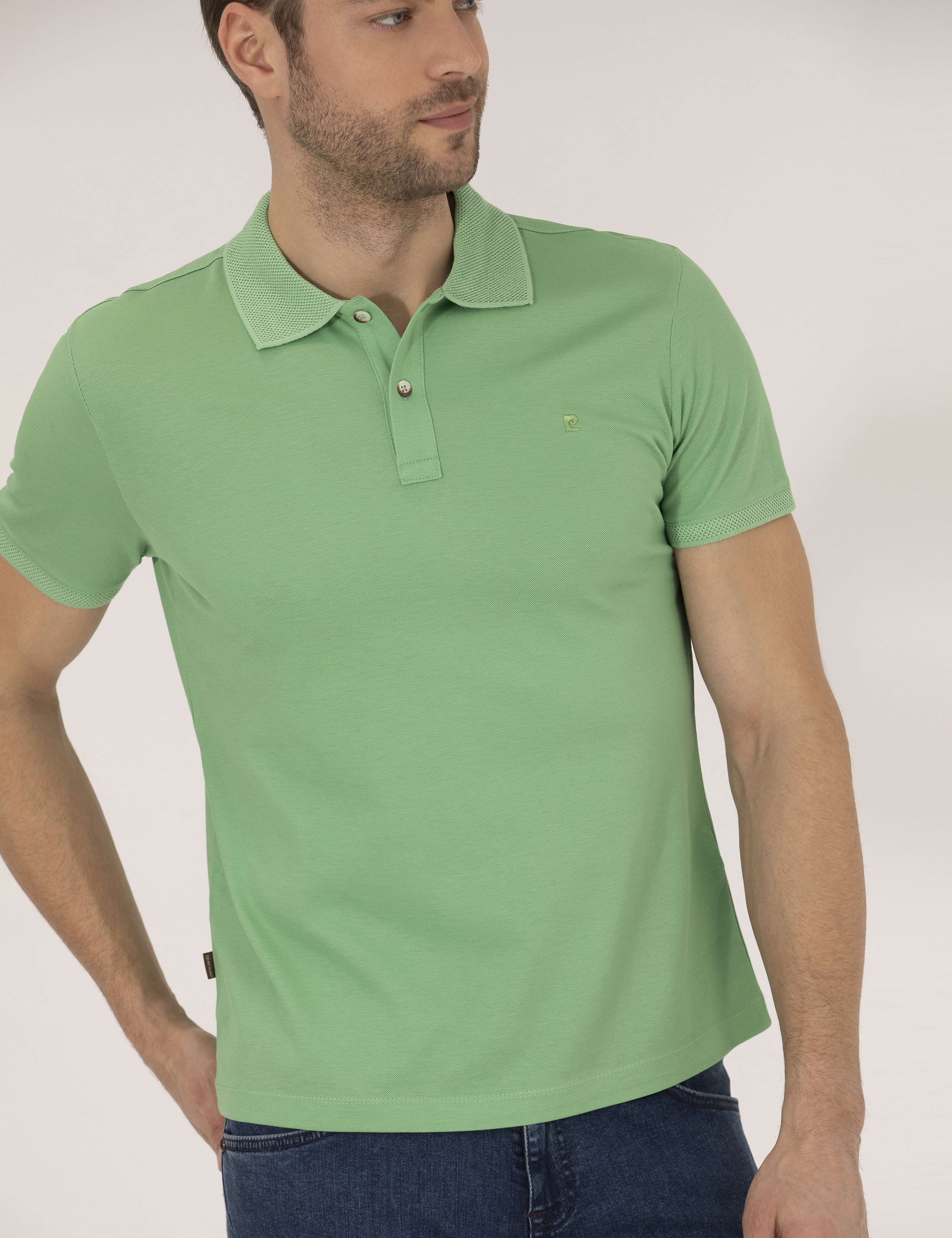 Açık Yeşil Slim Fit Polo Yaka Merserize Tişört - Image 6