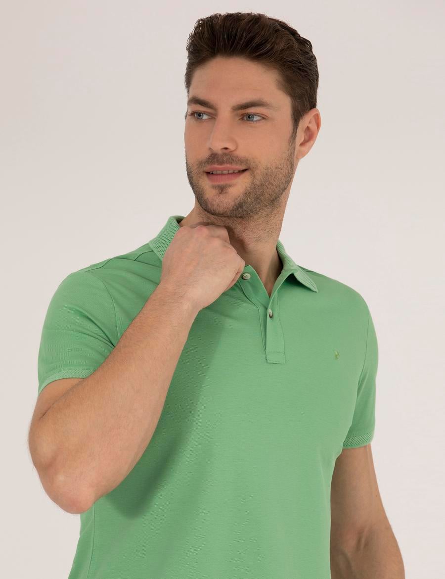 Açık Yeşil Slim Fit Polo Yaka Merserize Tişört