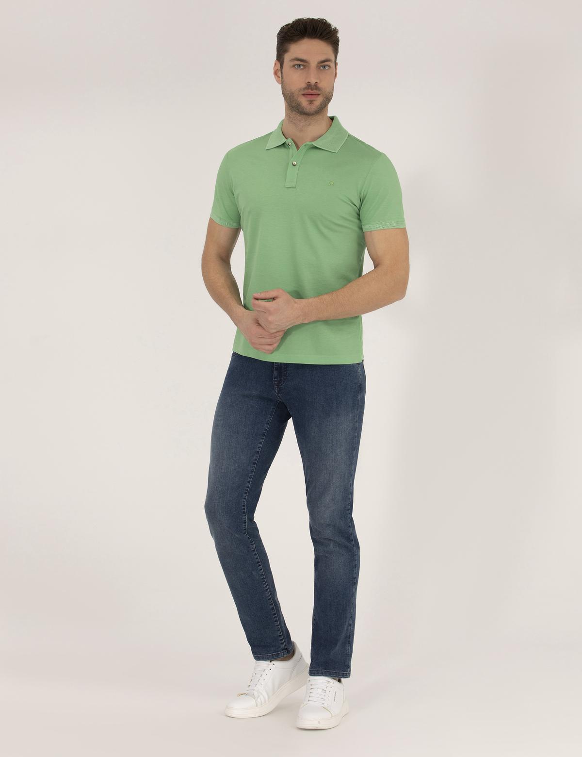 Açık Yeşil Slim Fit Polo Yaka Merserize Tişört - 50262665143