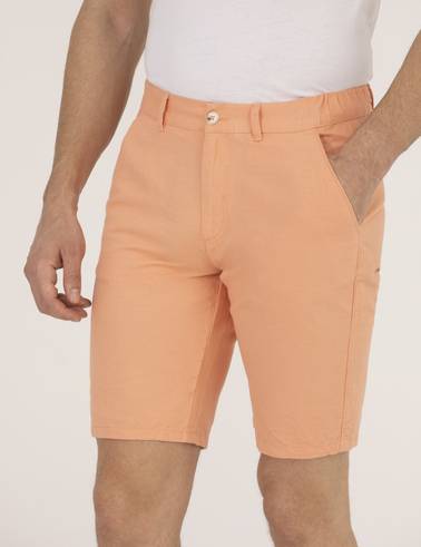 Turuncu Slim Fit Keten Karışımlı Beli Lastikli Bermuda Şort
