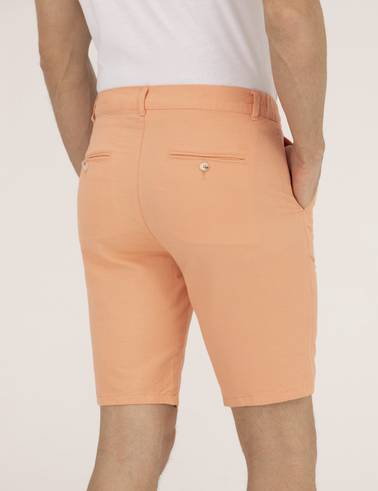 Turuncu Slim Fit Keten Karışımlı Beli Lastikli Bermuda Şort