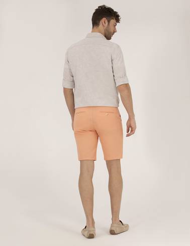 Turuncu Slim Fit Keten Karışımlı Beli Lastikli Bermuda Şort