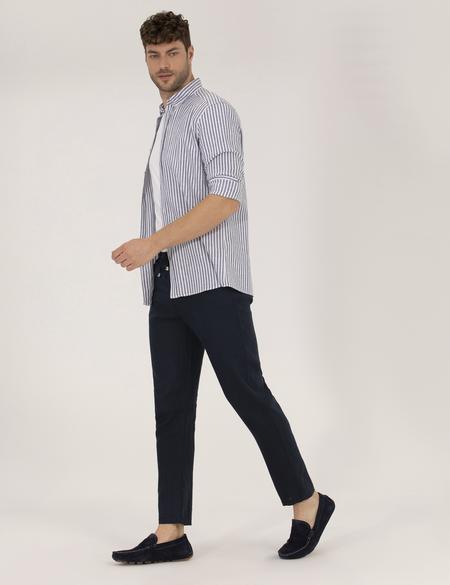 Lacivert Carrot Fit Keten Chino Pantolon - 50268038608