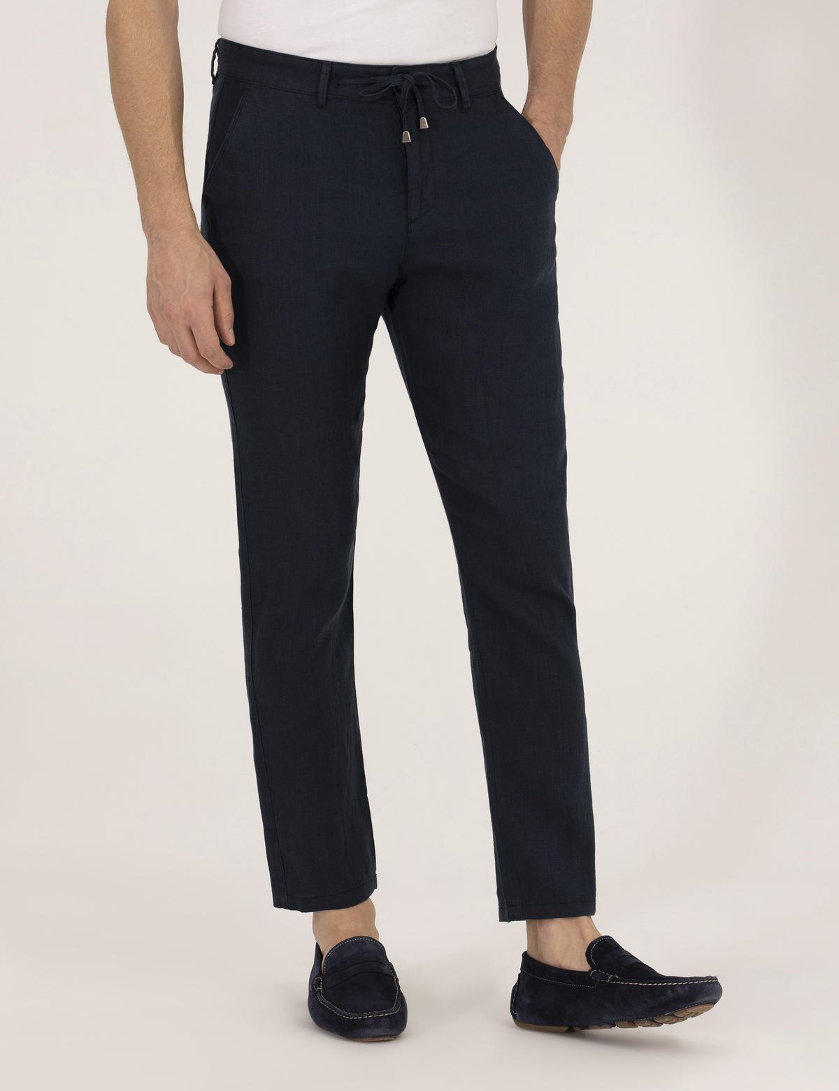 Lacivert Carrot Fit Keten Chino Pantolon - 50268038608