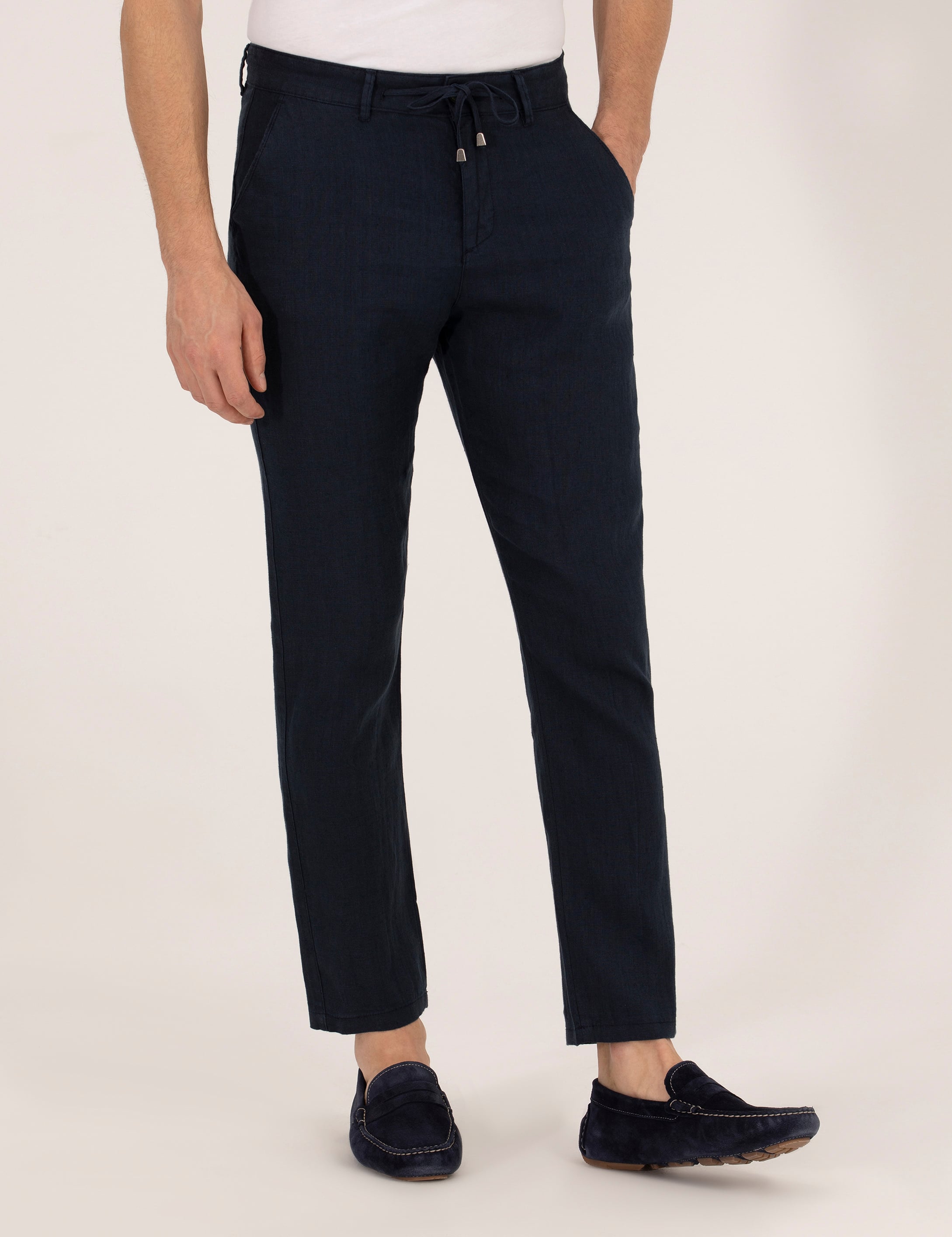 Lacivert Carrot Fit Keten Chino Pantolon - Image 2