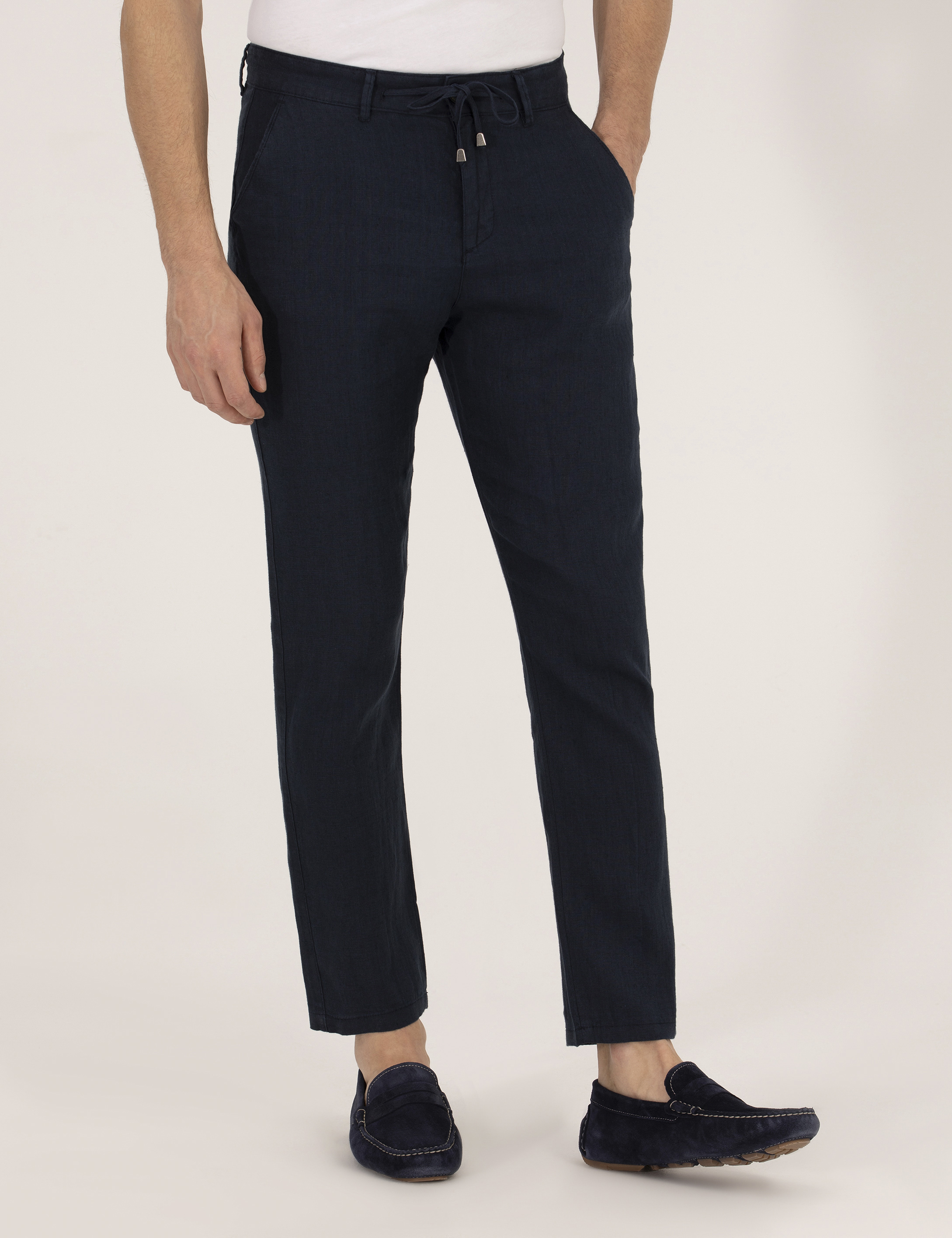 Lacivert Carrot Fit Keten Chino Pantolon