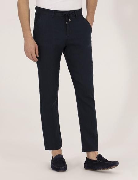 Lacivert Carrot Fit Keten Chino Pantolon - 50268038608