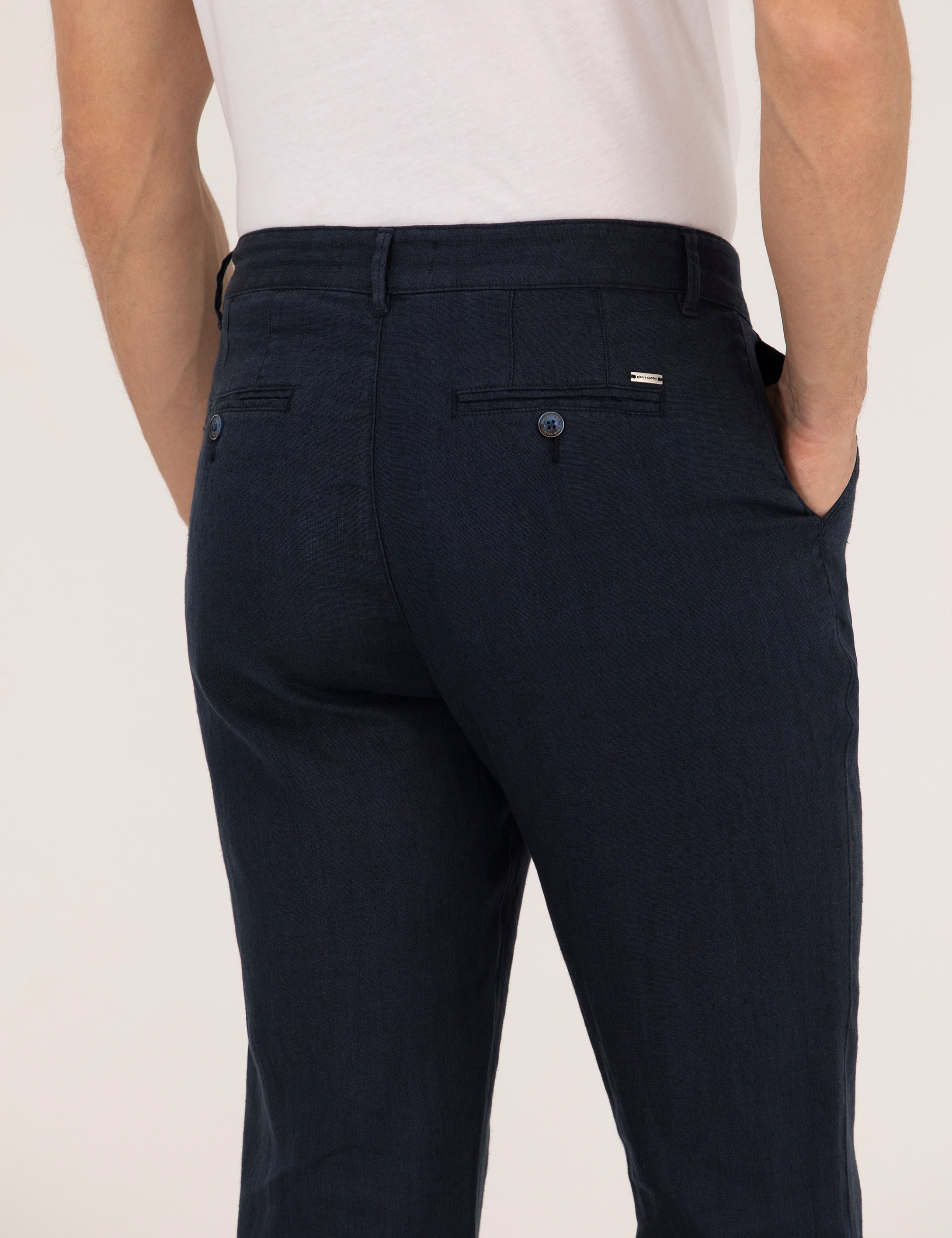 Lacivert Carrot Fit Keten Chino Pantolon - Image 7