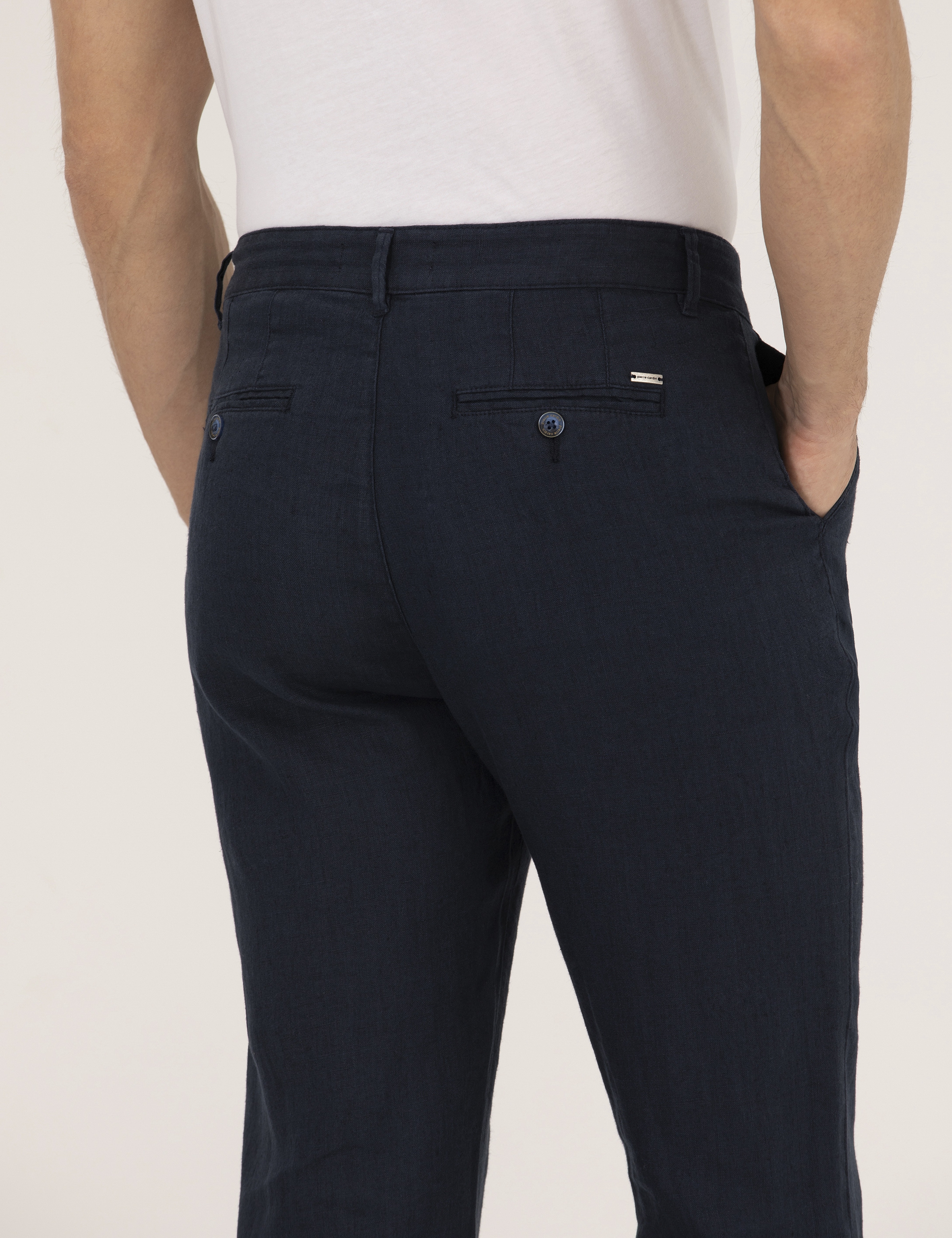 Lacivert Carrot Fit Keten Chino Pantolon