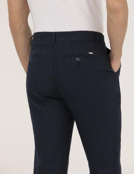 Lacivert Carrot Fit Keten Chino Pantolon - 50268038608