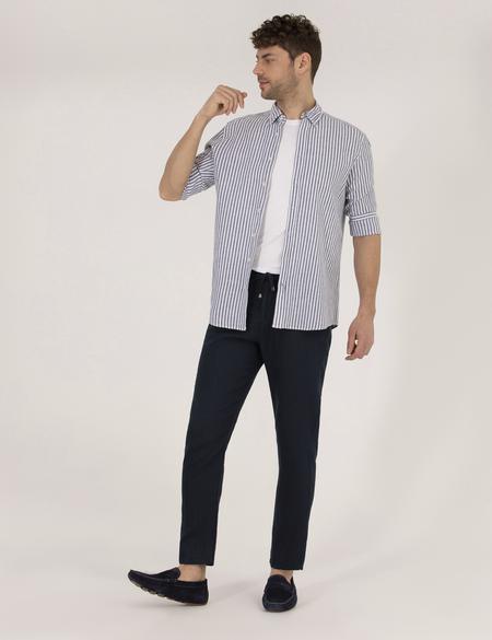 Lacivert Carrot Fit Keten Chino Pantolon - 50268038608