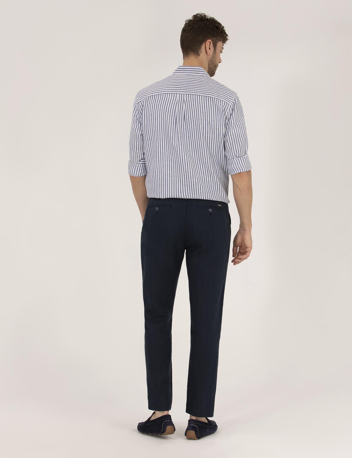 Lacivert Carrot Fit Keten Chino Pantolon - 50268038608