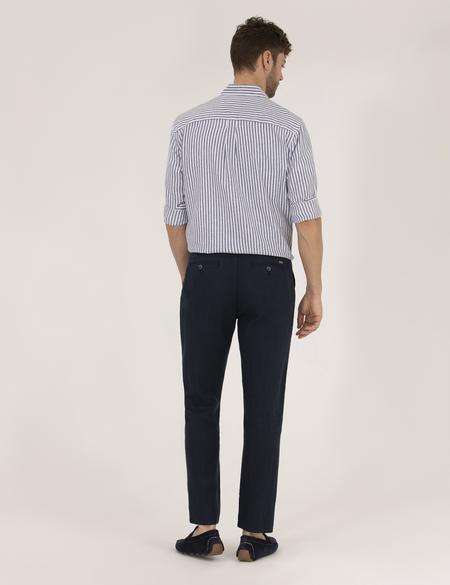 Lacivert Carrot Fit Keten Chino Pantolon - 50268038608