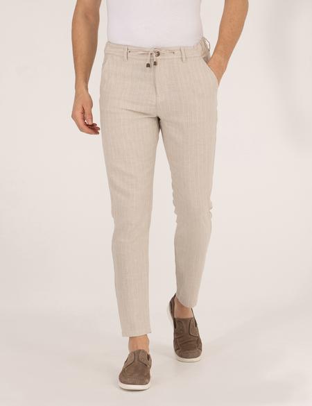 Bej Carrot Fit Beli Lastikli Keten Karışımlı Kanvas Pantolon - 50268051037