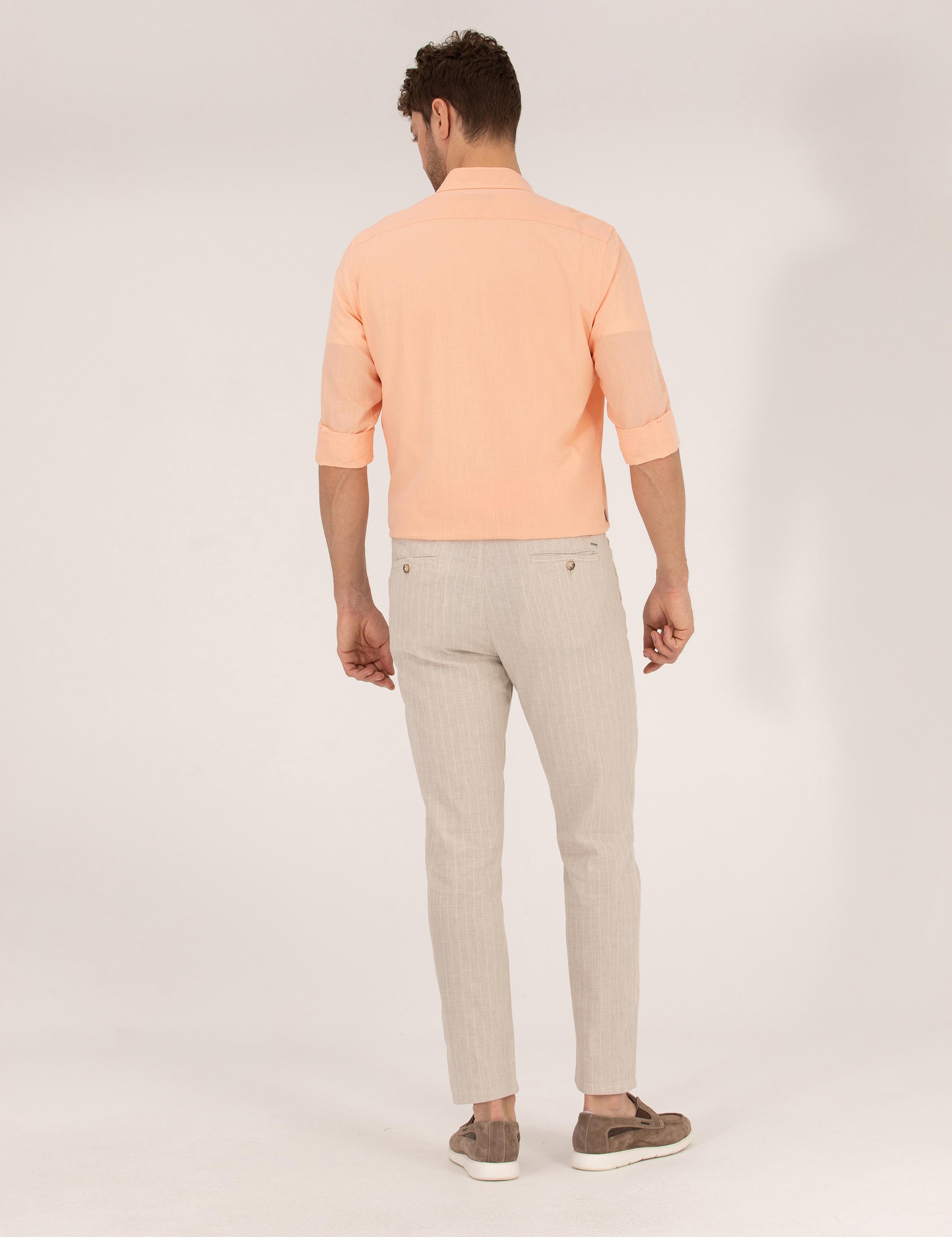 Bej Carrot Fit Beli Lastikli Keten Karışımlı Kanvas Pantolon