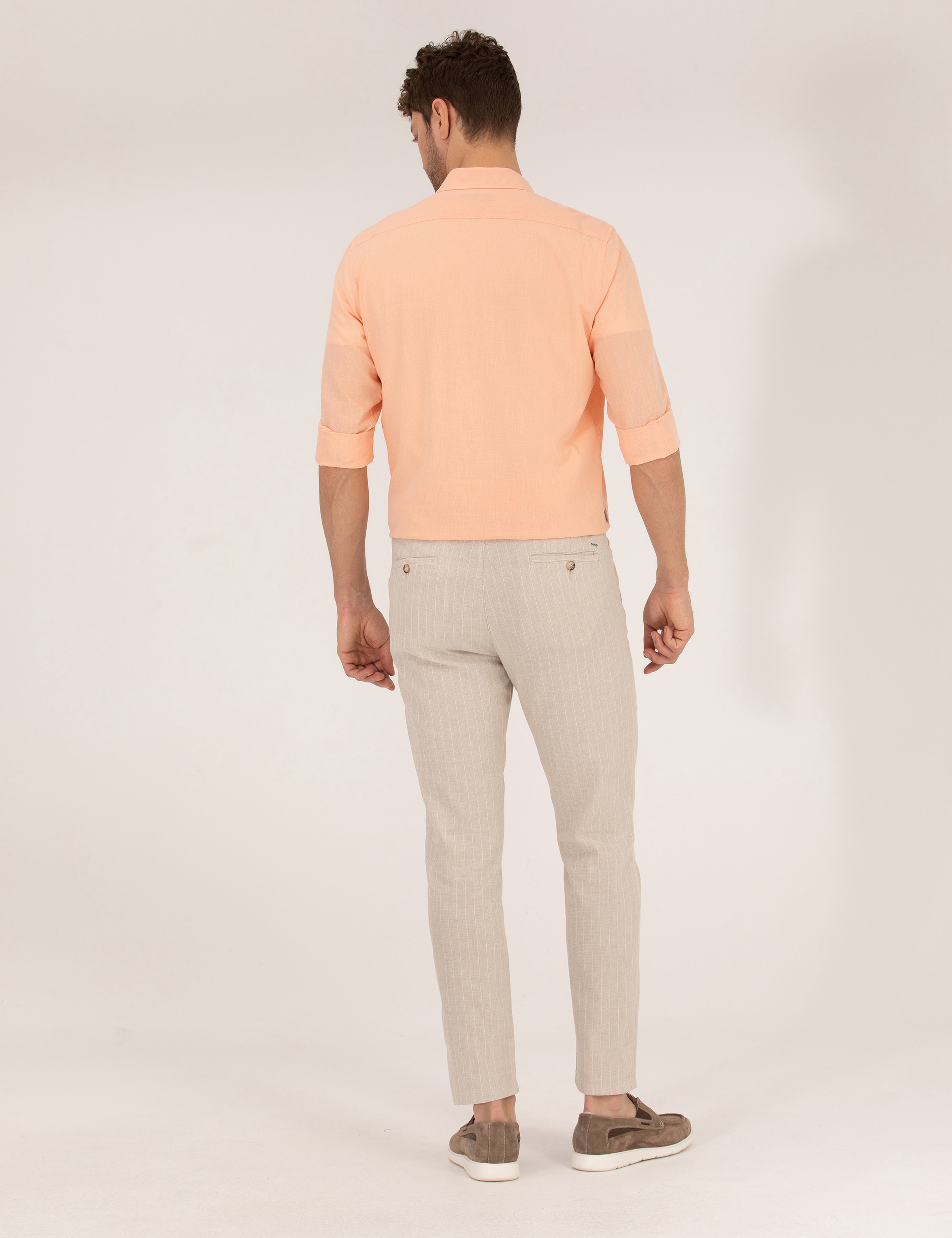 Bej Carrot Fit Beli Lastikli Keten Karışımlı Kanvas Pantolon