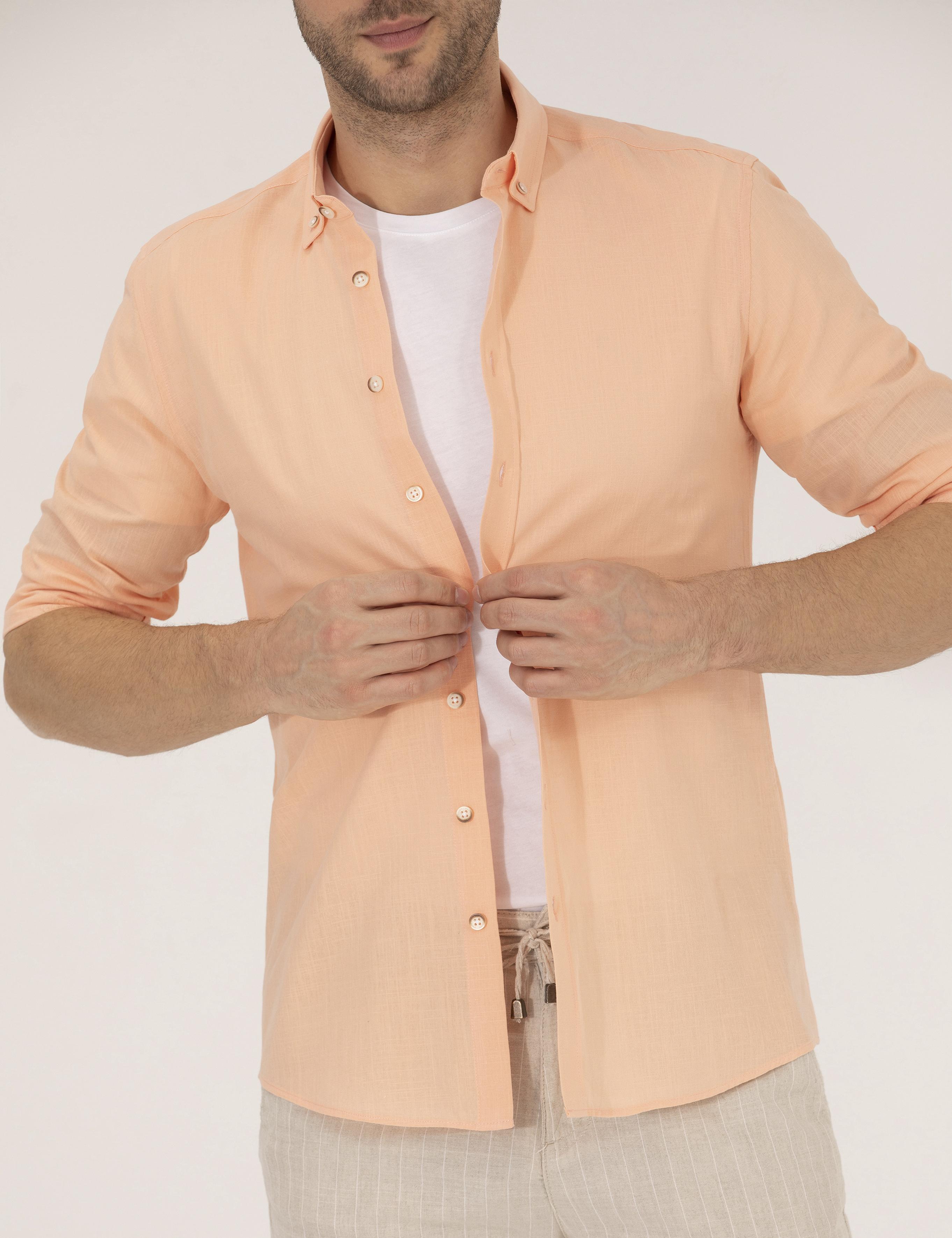 Turuncu Slim Fit Uzun Kollu Gömlek